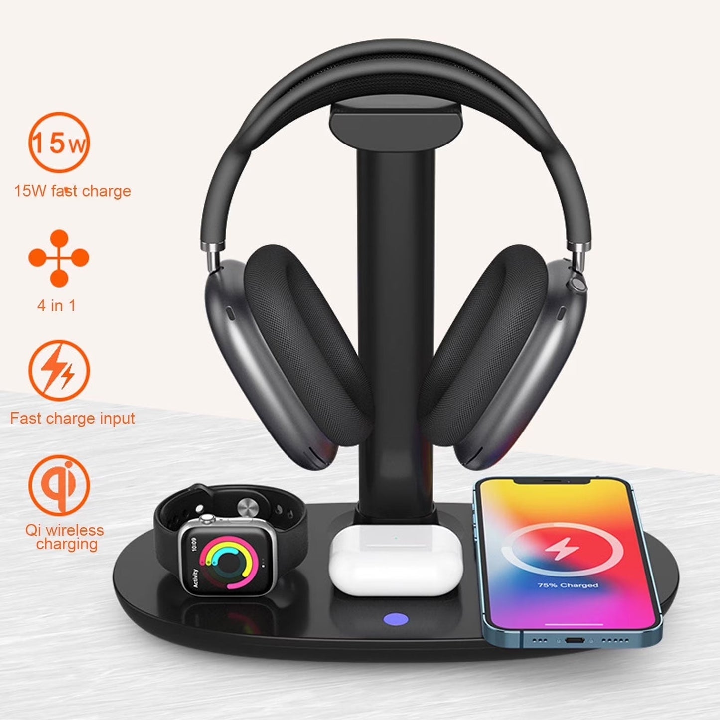 4 in 1 Wireless Charger 15W Fast Charging Station with Headphone Stand - PREMA TIME - Prema Time