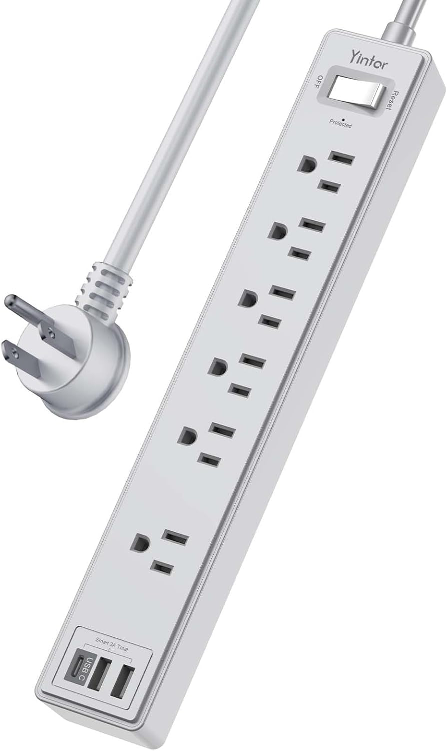 6Ft Power Strip Surge Protector with 6 AC Outlets and 3 USB Ports - Black - PREMA TIME