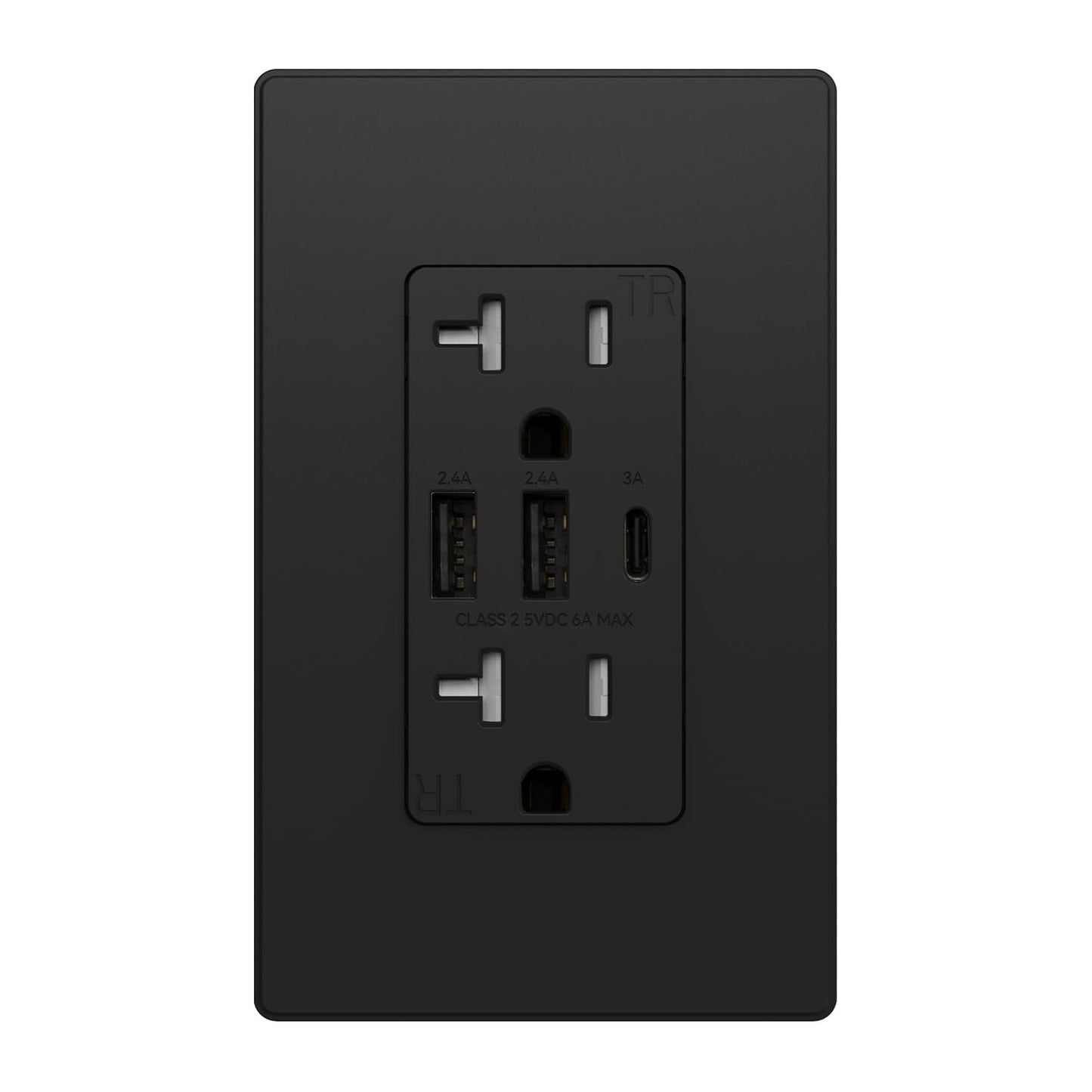 ELEGRP 3-Port USB Wall Outlet 30W Type-C Tamper-Resistant Matte Black - PREMA TIME - Prema Time