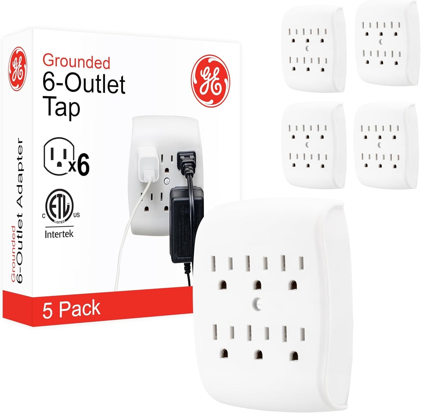GE 6-Outlet Wall Tap Extender - Grounded Adapter & Charging Station - White | PREMA TIME - Prema Time