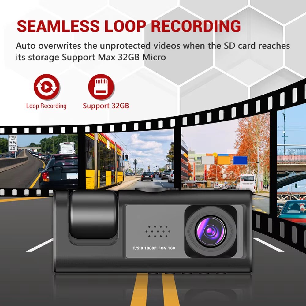 Premier 3-Camera Dash Cam with IR Night Vision & Loop Recording - Prema Time