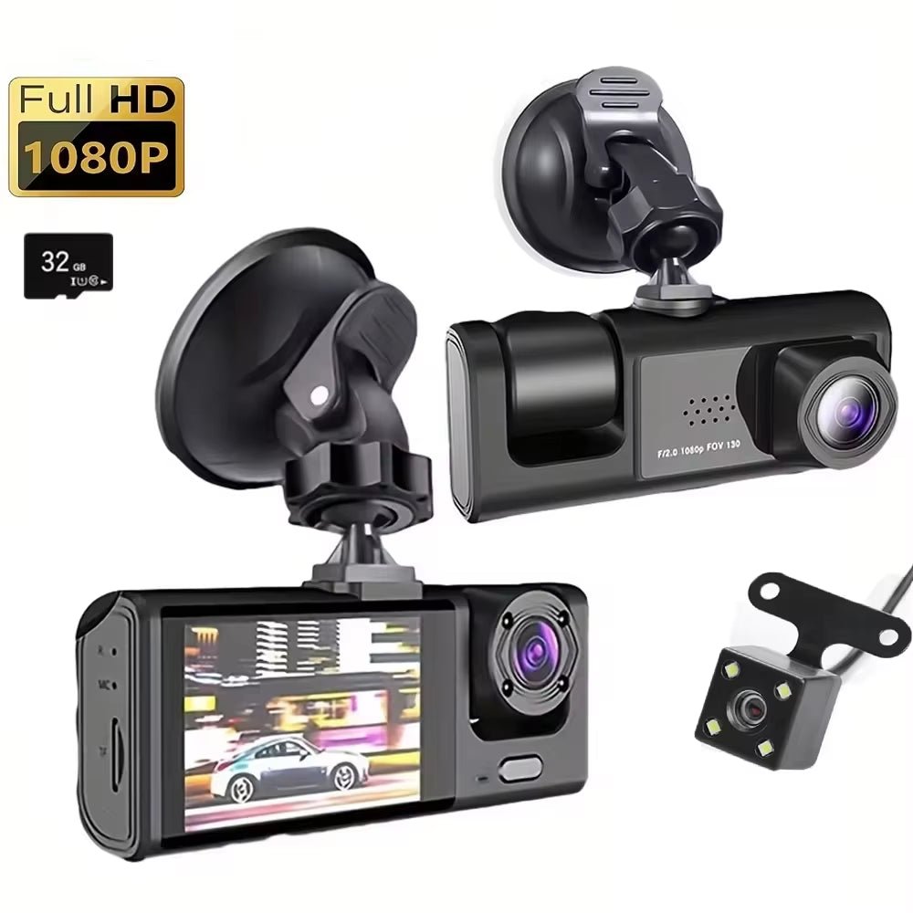 Premier 3-Camera Dash Cam with IR Night Vision & Loop Recording - Prema Time