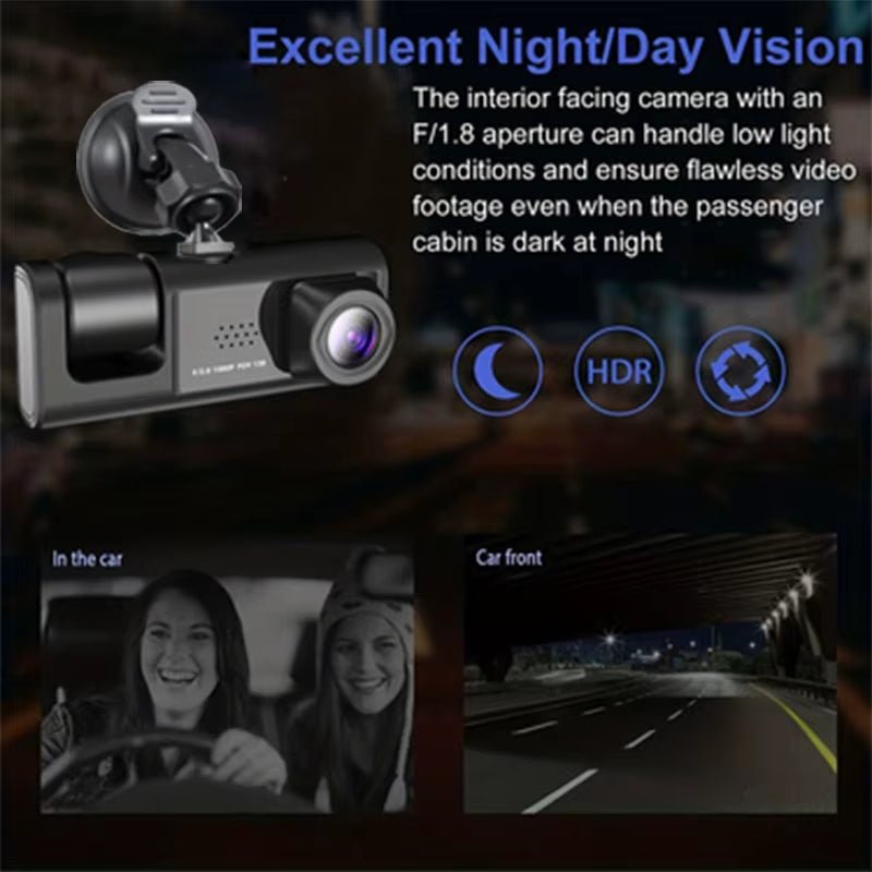 Premier 3-Camera Dash Cam with IR Night Vision & Loop Recording - Prema Time