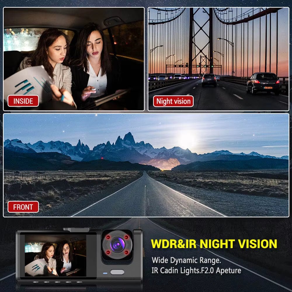 Premier 3-Camera Dash Cam with IR Night Vision & Loop Recording - Prema Time