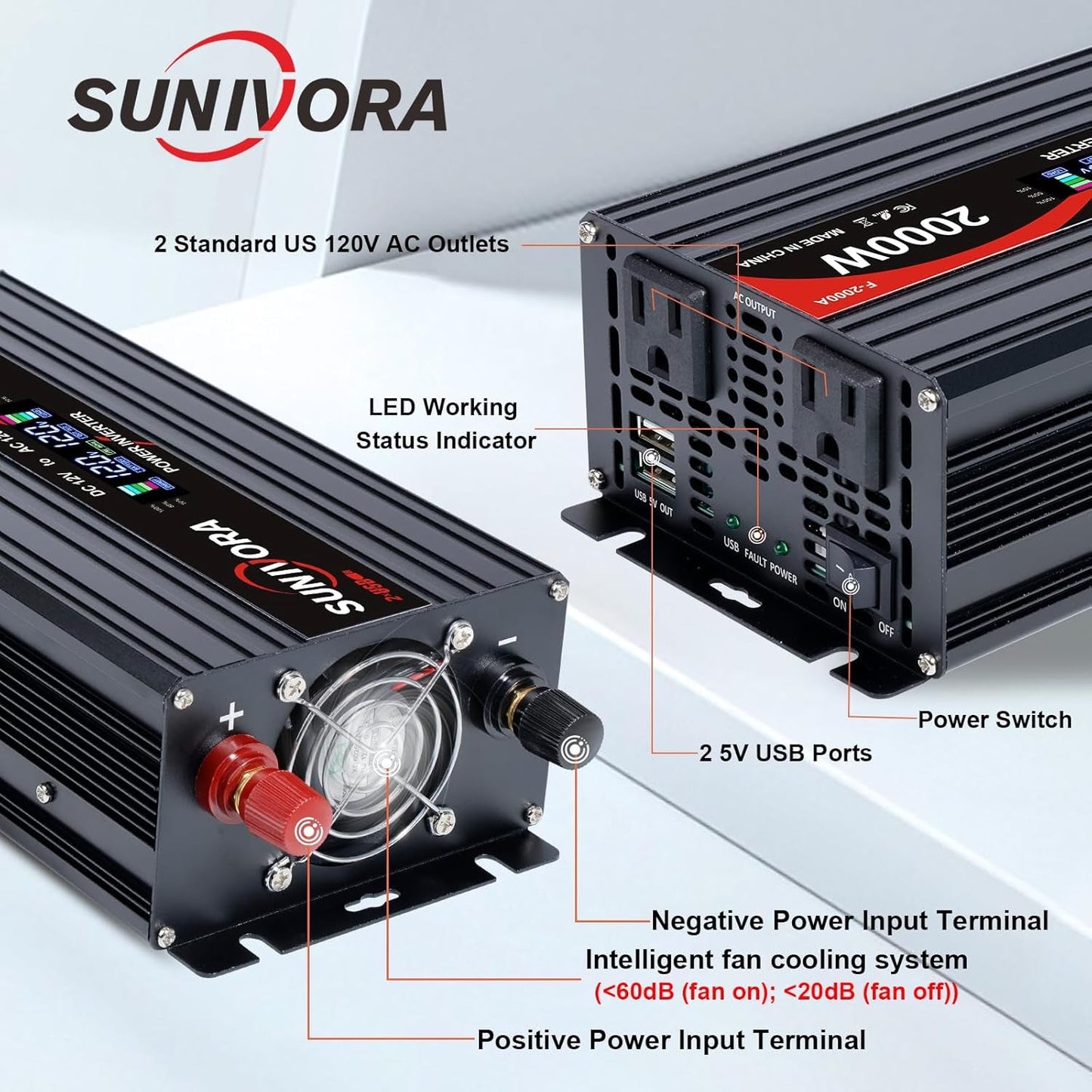 2000W Power Inverter 12V to 110V AC with LCD Display & Dual USB Ports - PREMA TIME - Prema Time