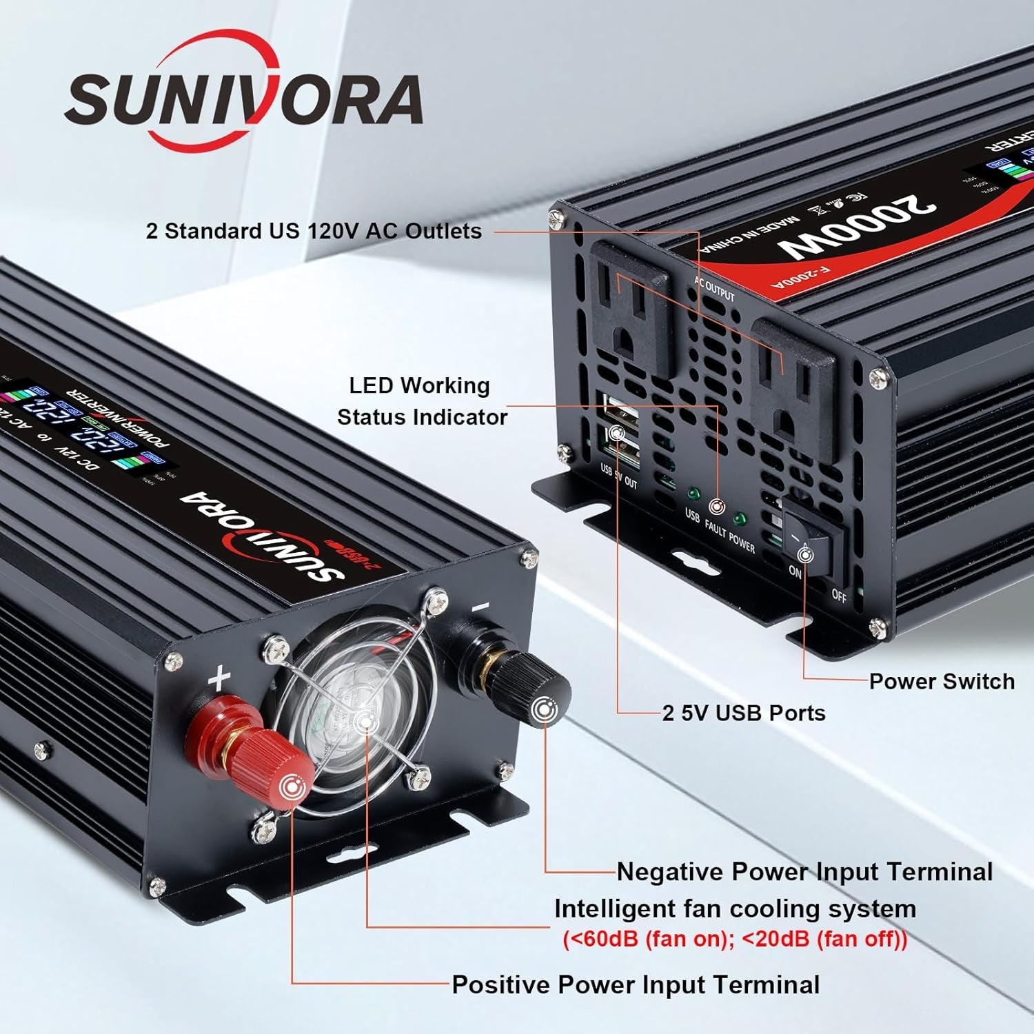 2000W Power Inverter 12V to 110V AC with LCD Display & Dual USB Ports - PREMA TIME - Prema Time