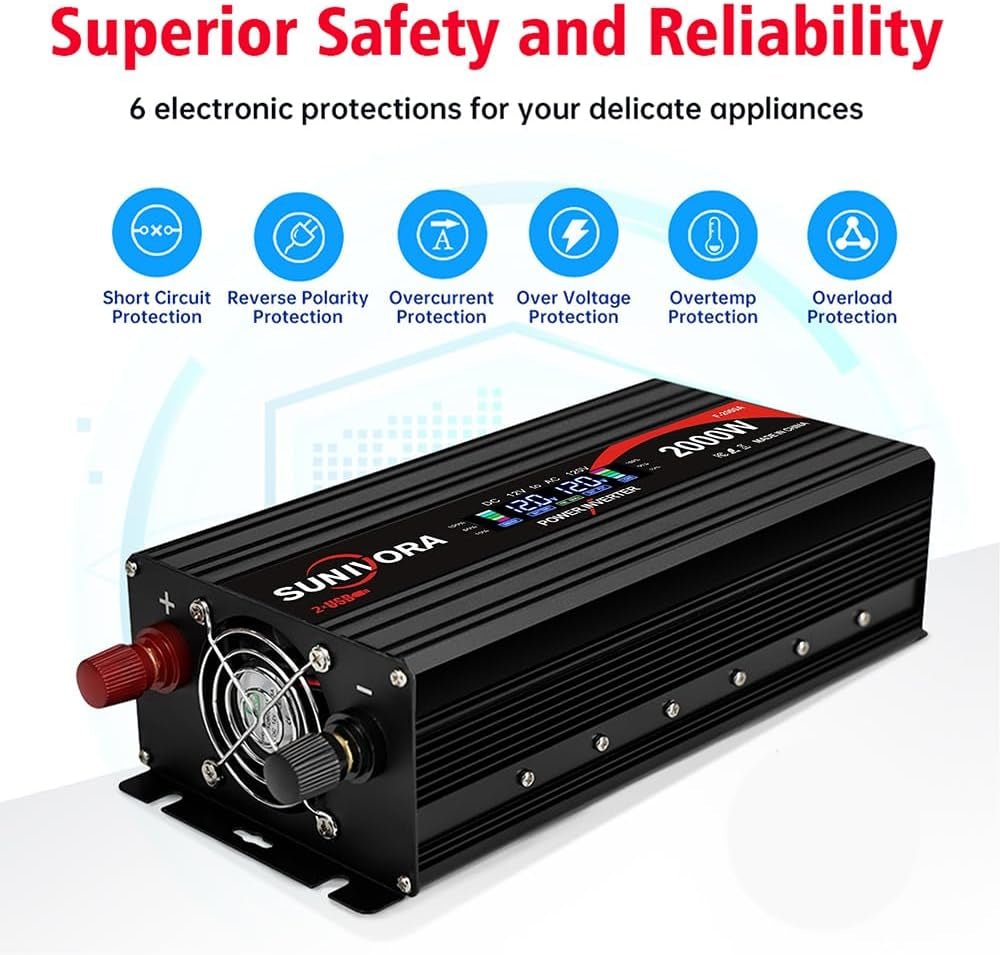 2000W Power Inverter 12V to 110V AC with LCD Display & Dual USB Ports - PREMA TIME - Prema Time