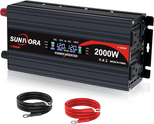 2000W Power Inverter 12V to 110V AC with LCD Display & Dual USB Ports - PREMA TIME - Prema Time