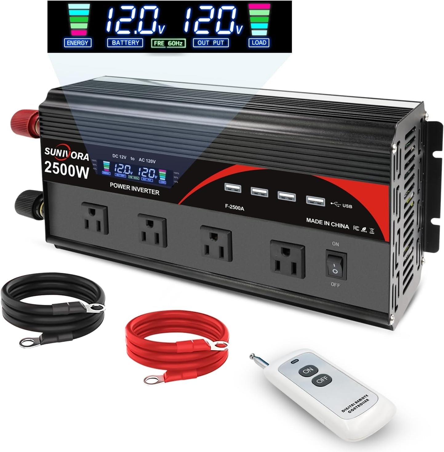 2000W Power Inverter 12V to 110V AC with LCD Display & Dual USB Ports - PREMA TIME - Prema Time