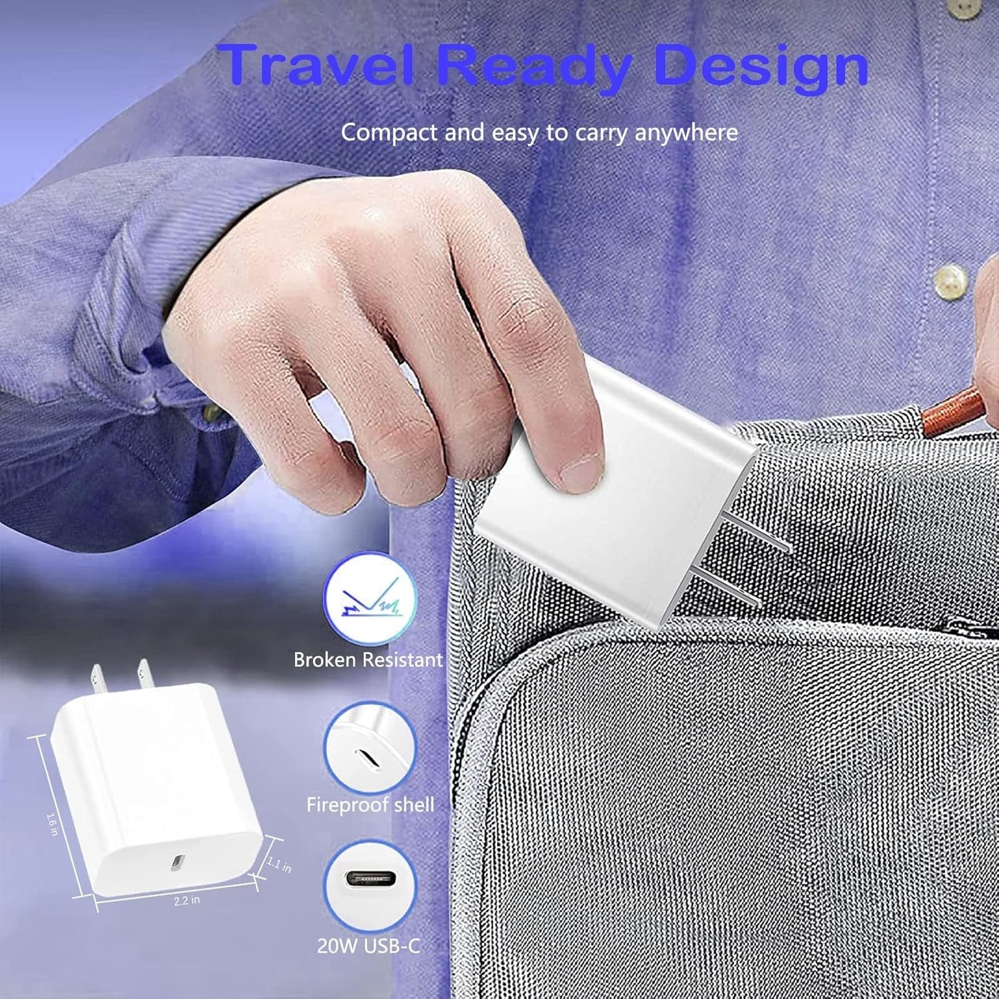 20W USB C Fast Charger + 6ft Cable - iPhone 14/13/12 PD 3.0 Wall Charger - PREMA TIME - Prema Time