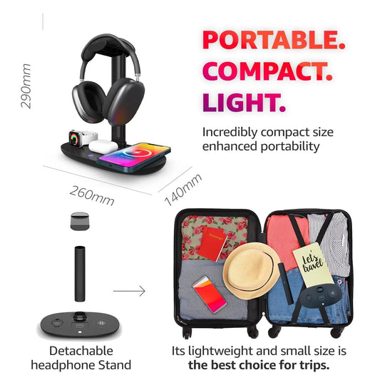 4 in 1 Wireless Charger 15W Fast Charging Station with Headphone Stand - PREMA TIME - Prema Time