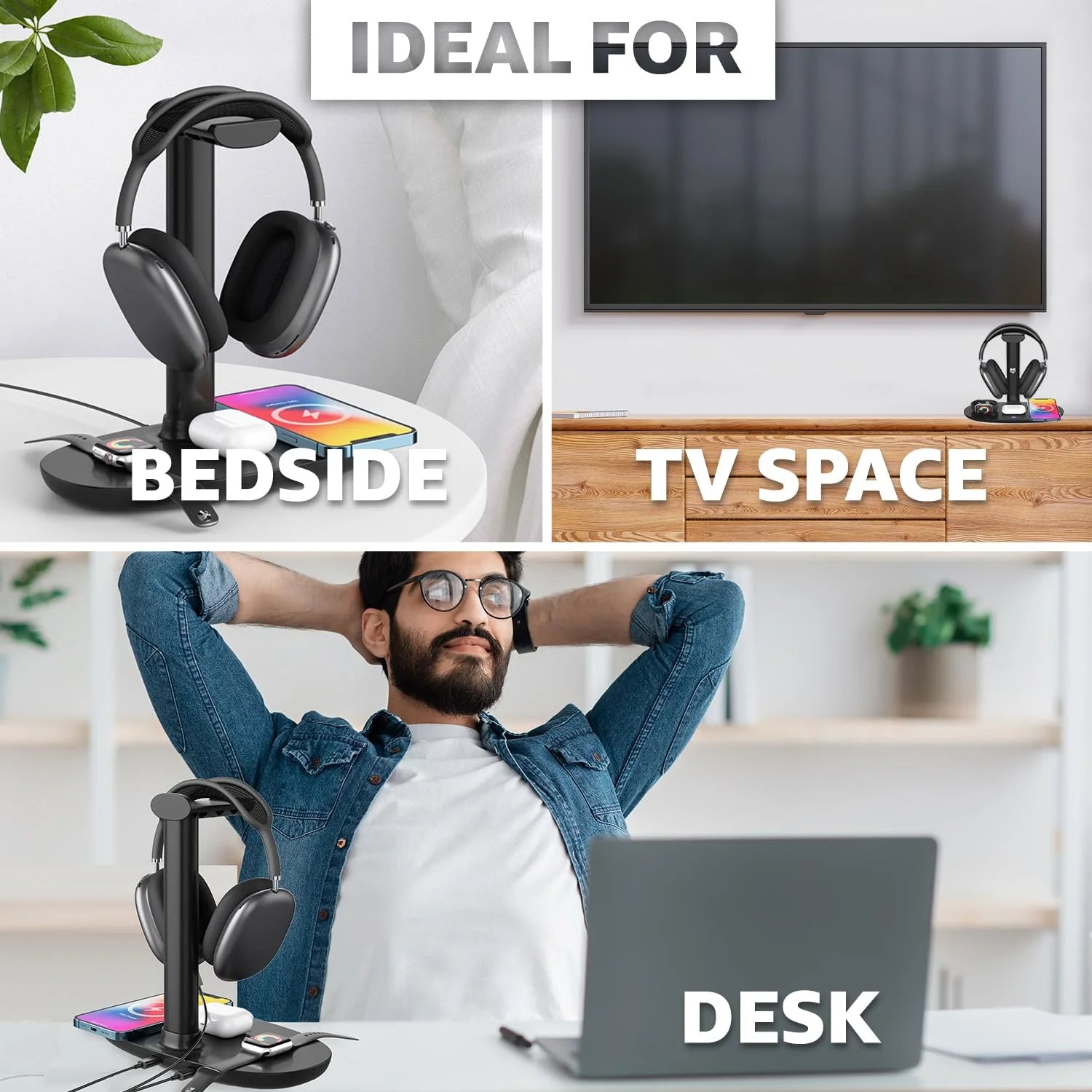 4 in 1 Wireless Charger 15W Fast Charging Station with Headphone Stand - PREMA TIME - Prema Time