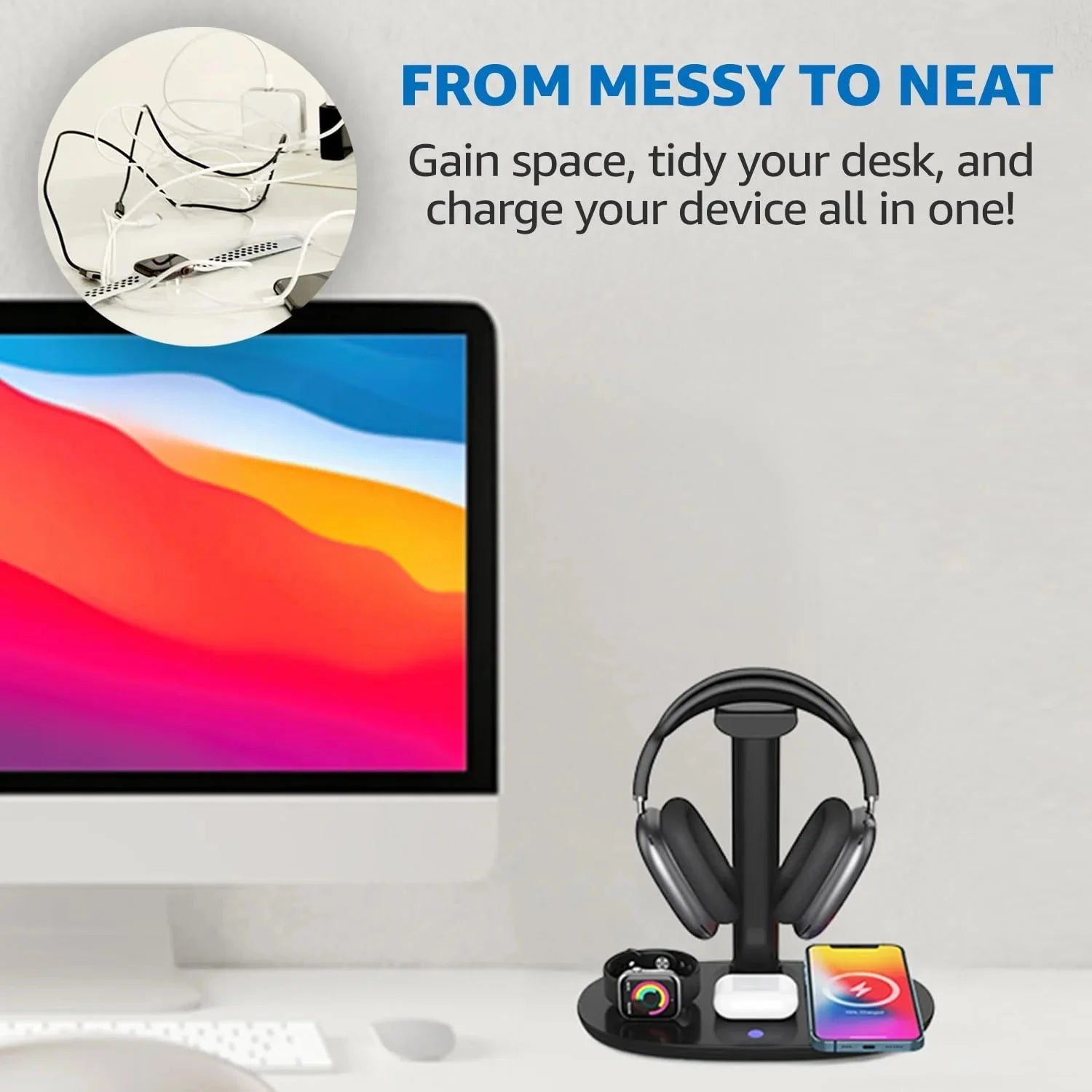 4 in 1 Wireless Charger 15W Fast Charging Station with Headphone Stand - PREMA TIME - Prema Time