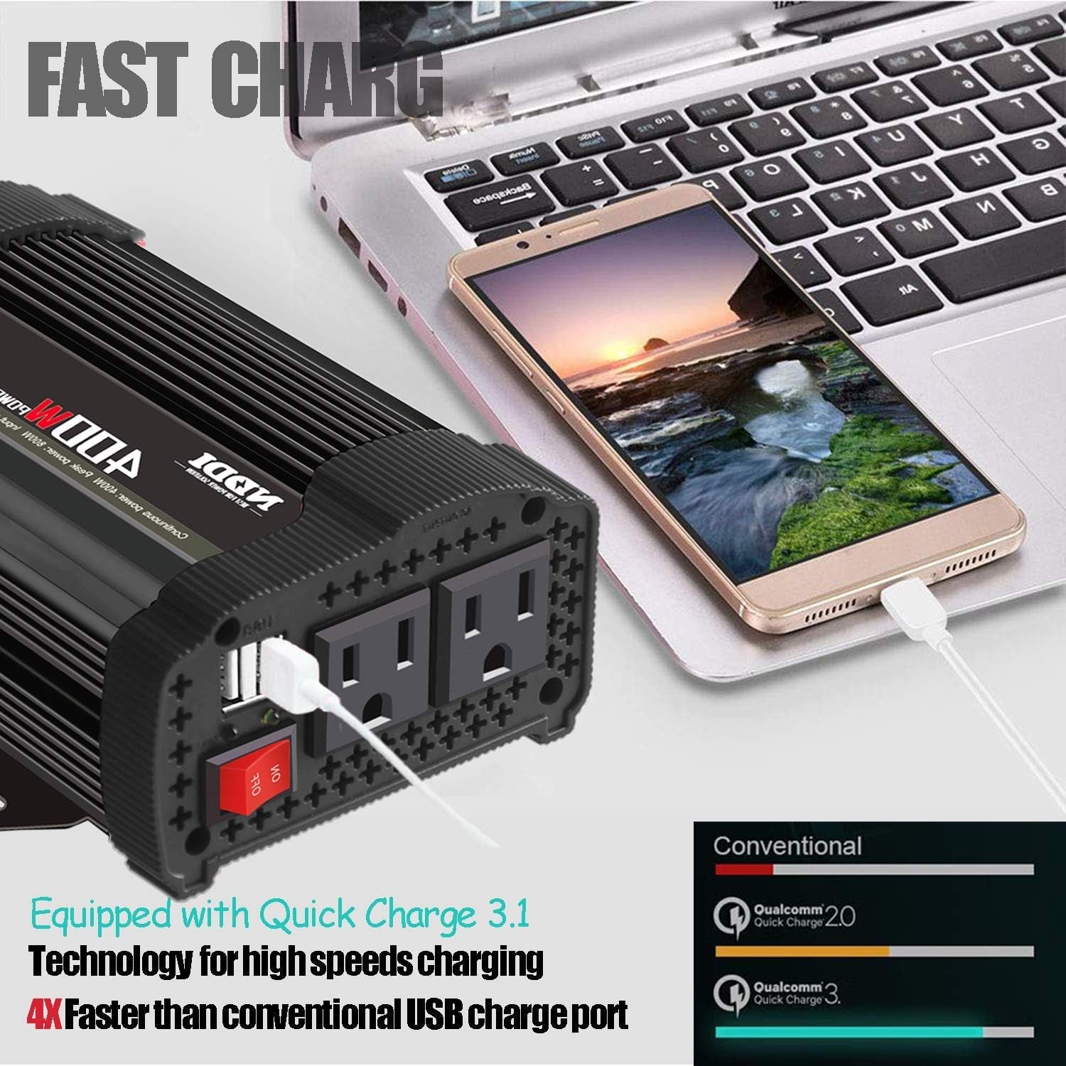 400W Car Power Inverter DC 12V to 110V AC with Dual USB Ports & Cigarette Lighter - PREMA TIME - Prema Time