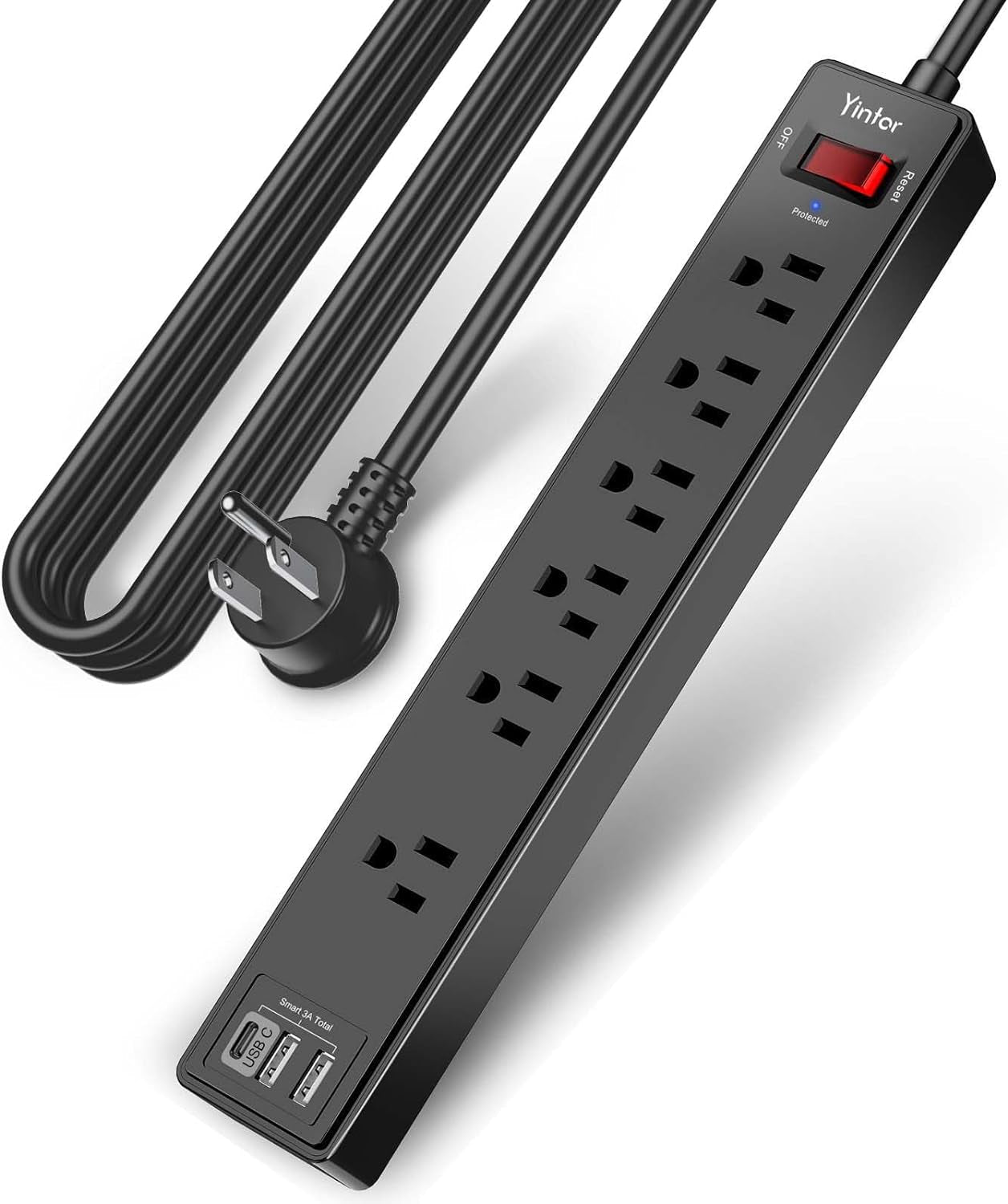6Ft Power Strip Surge Protector with 6 AC Outlets and 3 USB Ports - Black - PREMA TIME