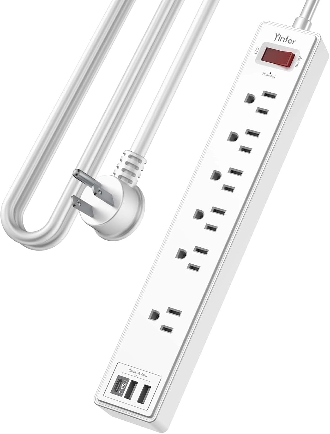 6Ft Power Strip Surge Protector with 6 AC Outlets and 3 USB Ports - Black - PREMA TIME