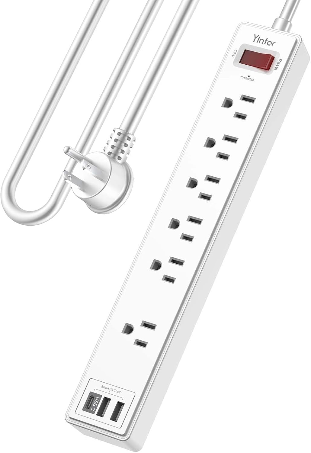 6Ft Power Strip Surge Protector with 6 AC Outlets and 3 USB Ports - Black - PREMA TIME