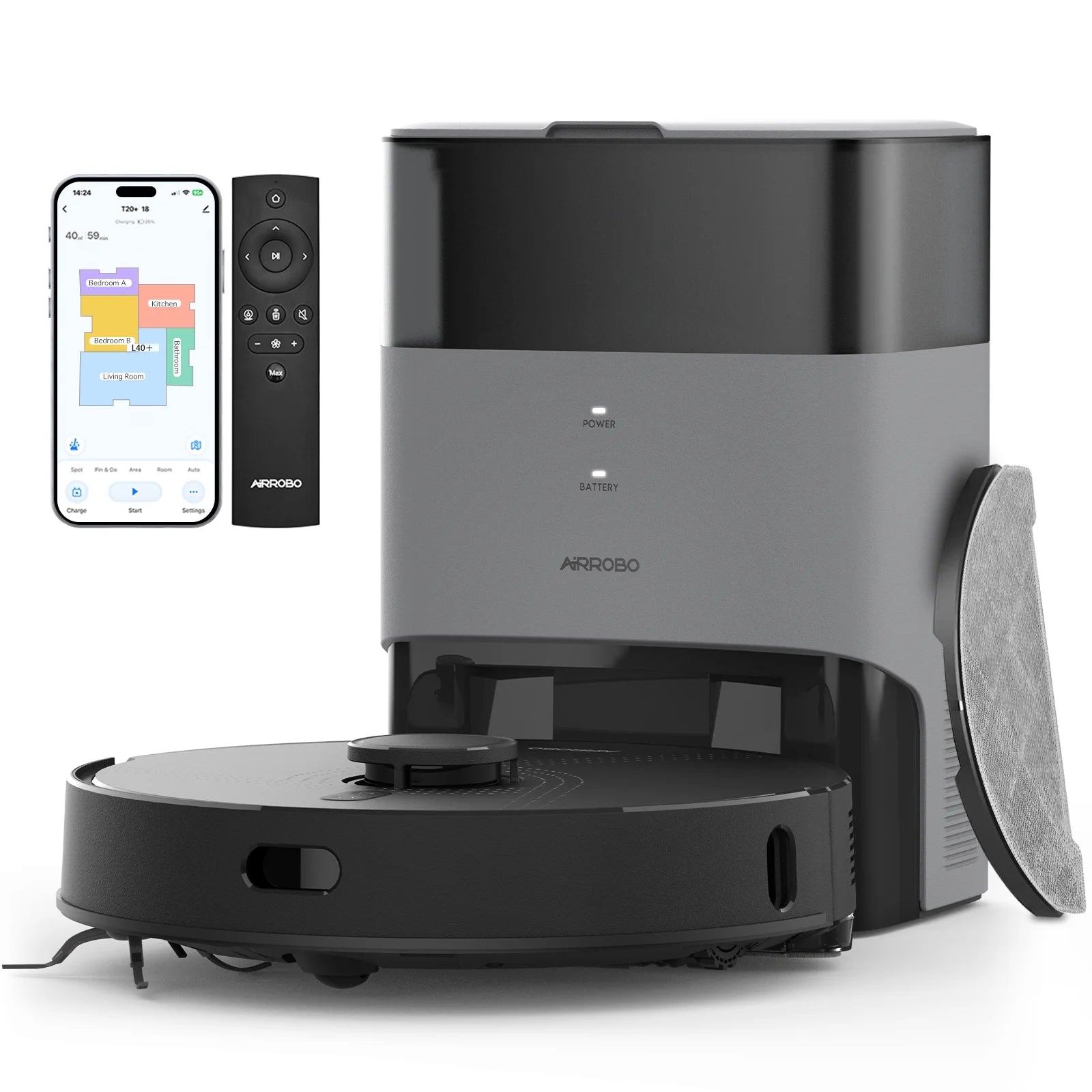 AIRROBO L40+ 3-in-1 Robot Vacuum Mop Combo w/ Self-Empty Bin - LiDAR Nav 3000Pa - Prema Time