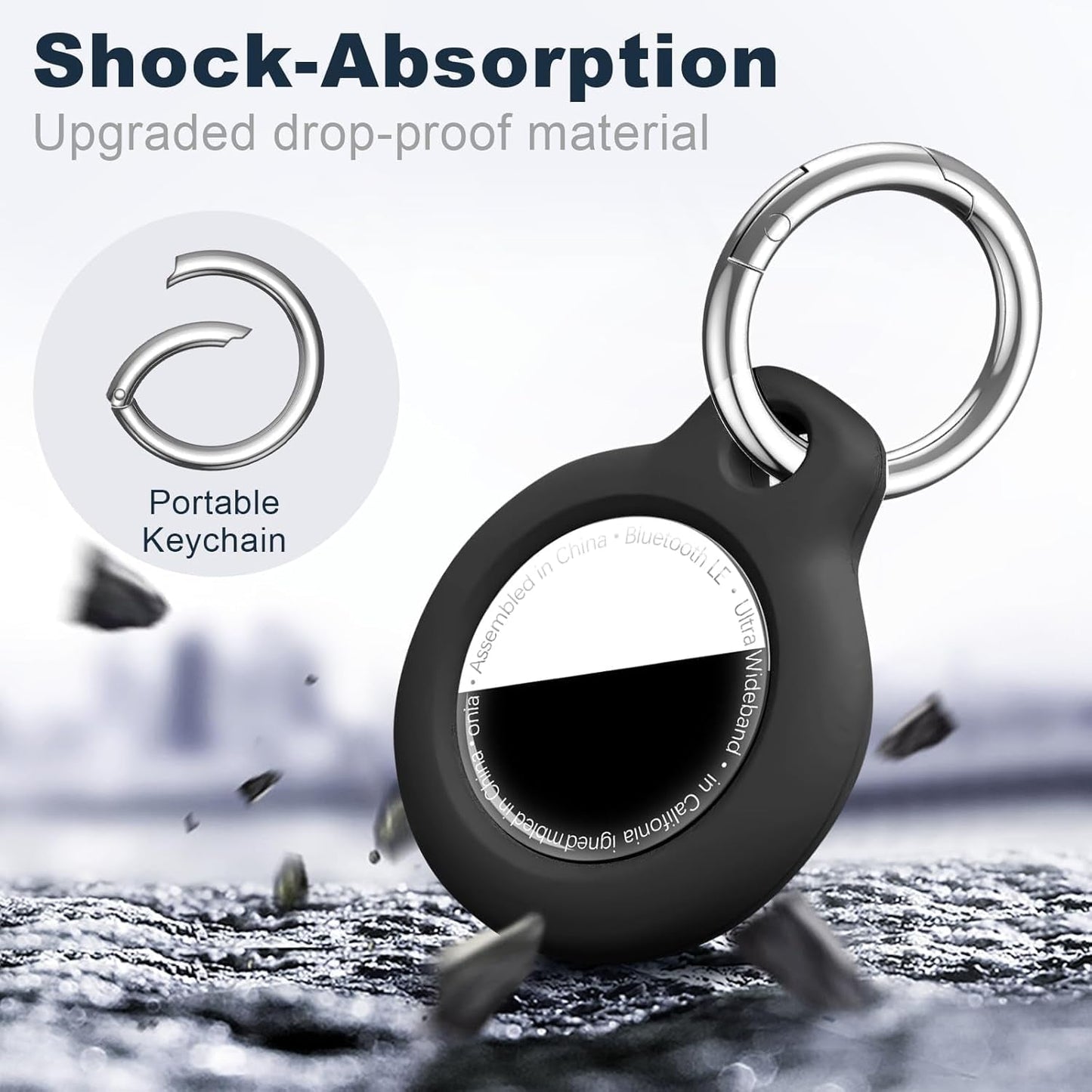 Shockproof AirTag Holder Case w/ Keychain - Anti-Scratch Cover 1/2/4 Pack Black - Prema Time