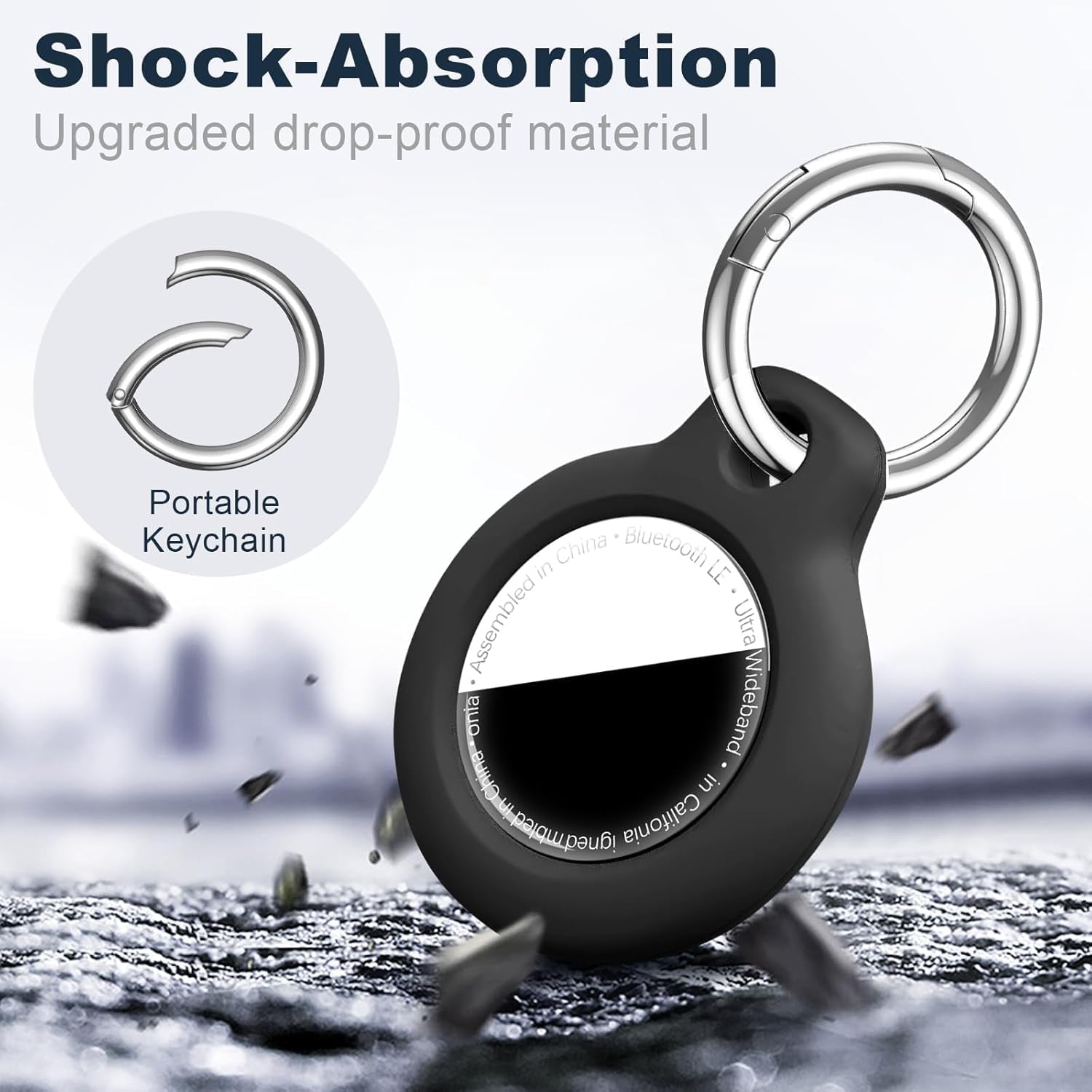 Shockproof AirTag Holder Case w/ Keychain - Anti-Scratch Cover 1/2/4 Pack Black - Prema Time