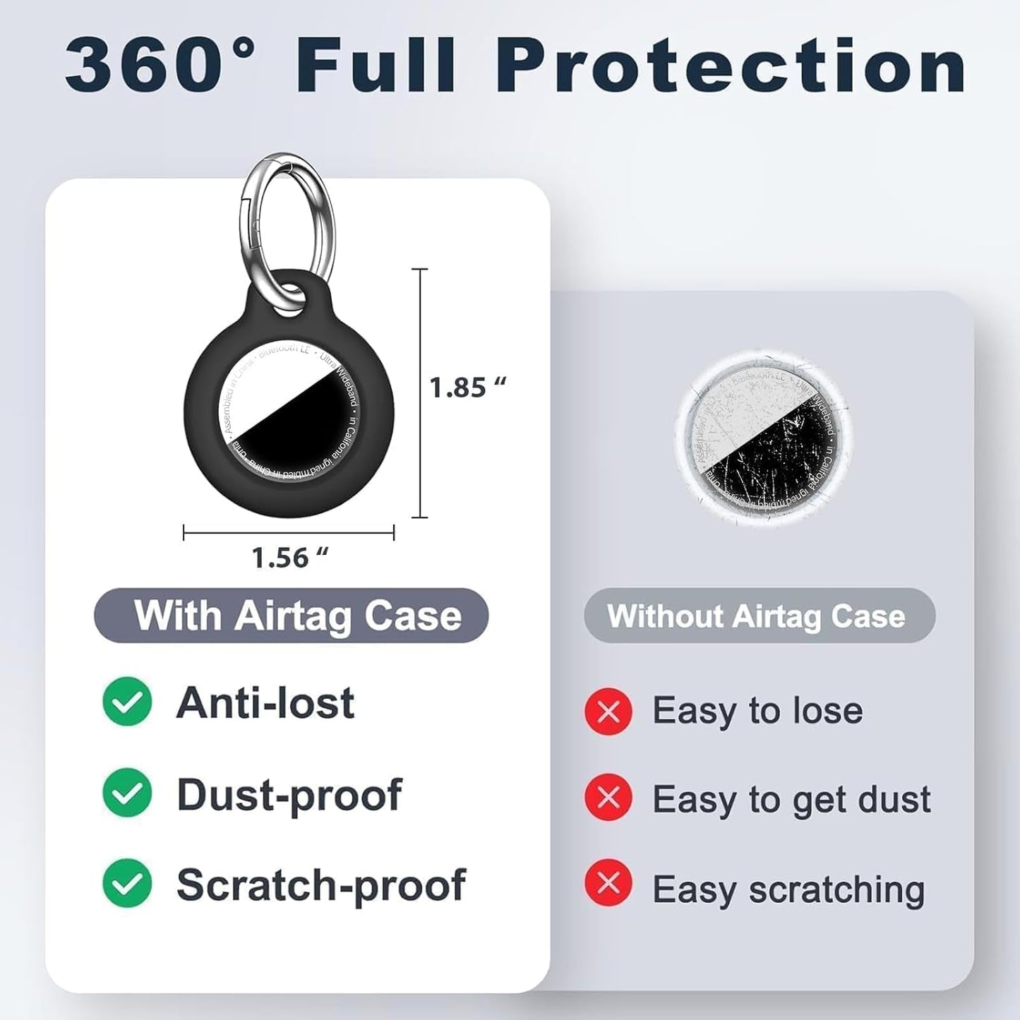 Shockproof AirTag Holder Case w/ Keychain - Anti-Scratch Cover 1/2/4 Pack Black - Prema Time