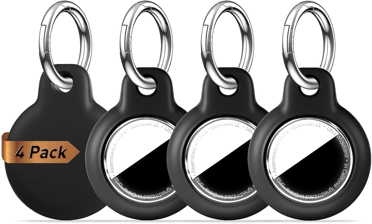 Shockproof AirTag Holder Case w/ Keychain - Anti-Scratch Cover 1/2/4 Pack Black - Prema Time