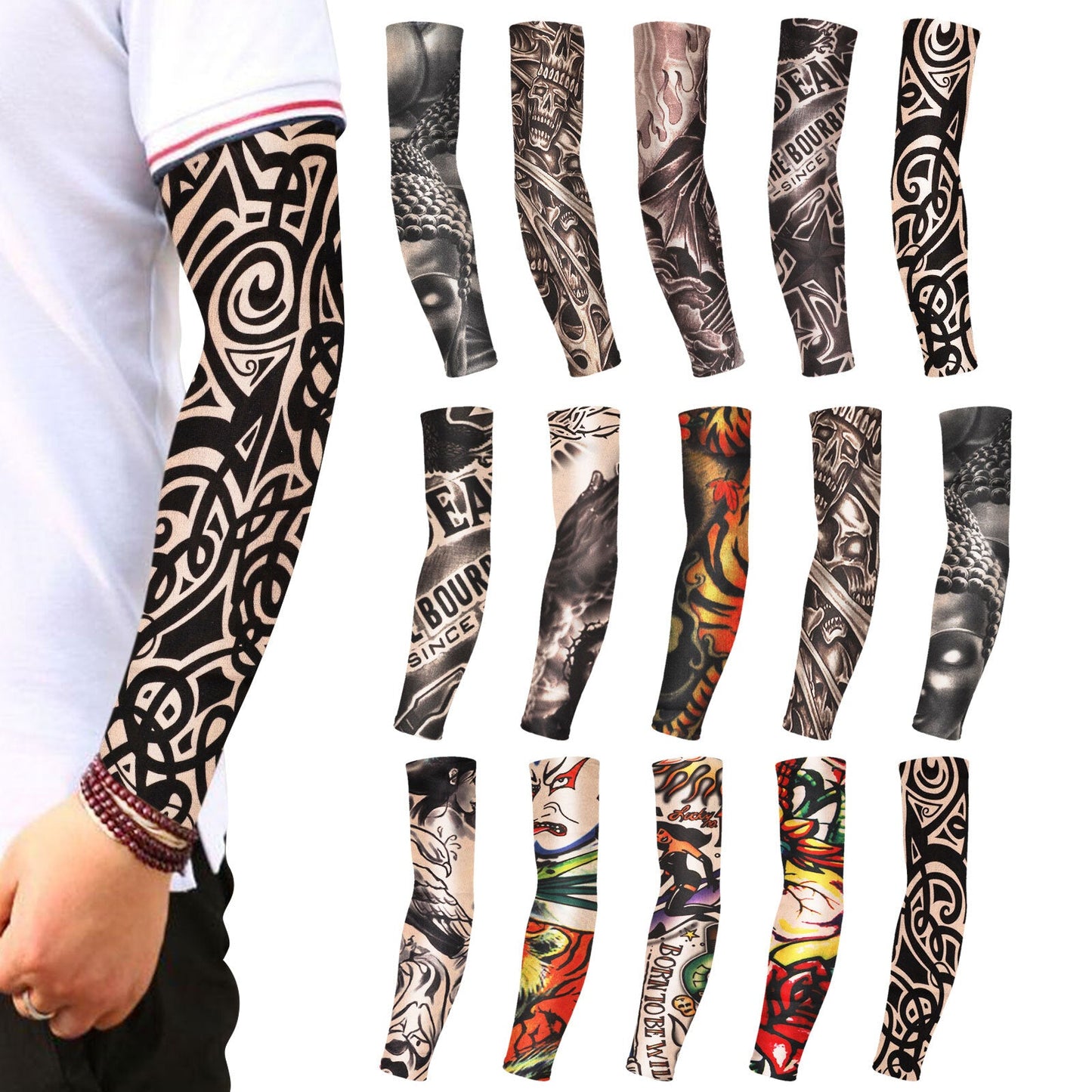 ARMORAY 5 - 10 Pcs Fake Temporary Tattoo Arm Sleeves Stockings Cool Women Men Unisex UV Protection - PREMA TIME - Prema Time