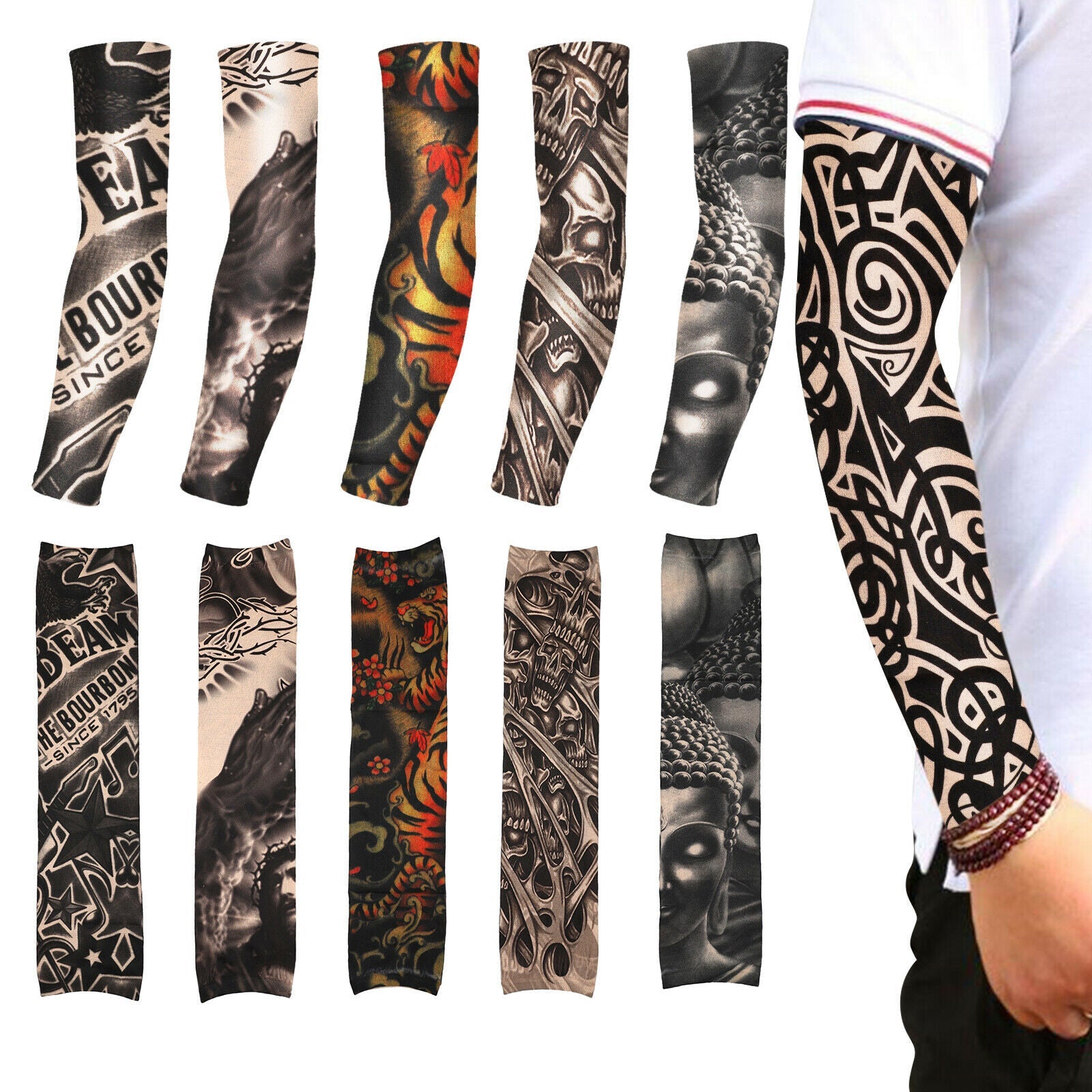 ARMORAY 5 - 10 Pcs Fake Temporary Tattoo Arm Sleeves Stockings Cool Women Men Unisex UV Protection - PREMA TIME - Prema Time