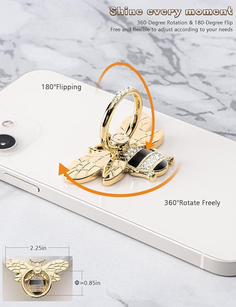 Bee Phone Ring Holder - Crystal Rhinestone Grip Stand for iPhone & Android - PREMA TIME - Prema Time