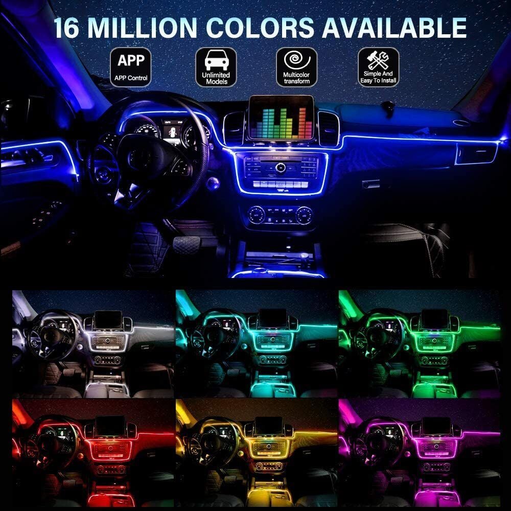 Car Interior LED Strip Lights Fiber Optic Ambient Lighting Kit App Control 6M 16 Million Colors - PREMA TIME - Prema Time