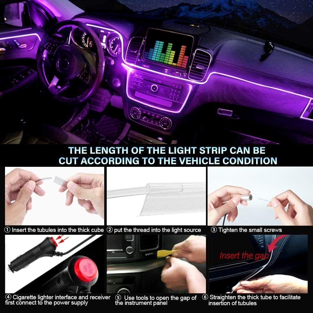 Car Interior LED Strip Lights Fiber Optic Ambient Lighting Kit App Control 6M 16 Million Colors - PREMA TIME - Prema Time