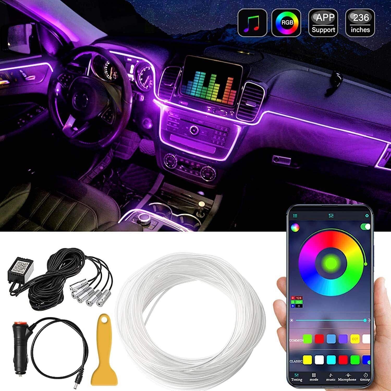 Car Interior LED Strip Lights Fiber Optic Ambient Lighting Kit App Control 6M 16 Million Colors - PREMA TIME - Prema Time