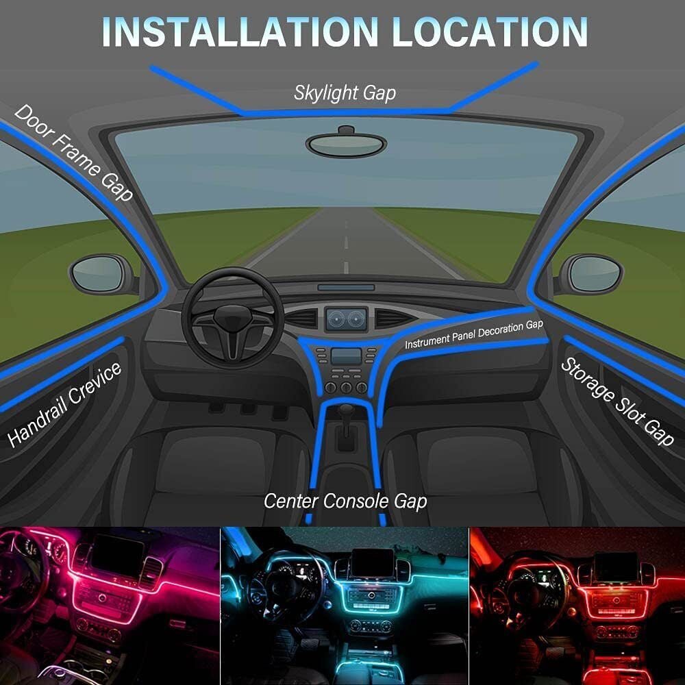 Car Interior LED Strip Lights Fiber Optic Ambient Lighting Kit App Control 6M 16 Million Colors - PREMA TIME - Prema Time