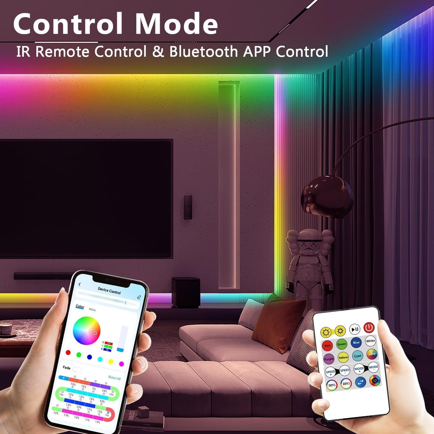 16.4ft Smart IC LED Strip Lights - Music Sync App Control RGB 24V 5050 - Prema Time