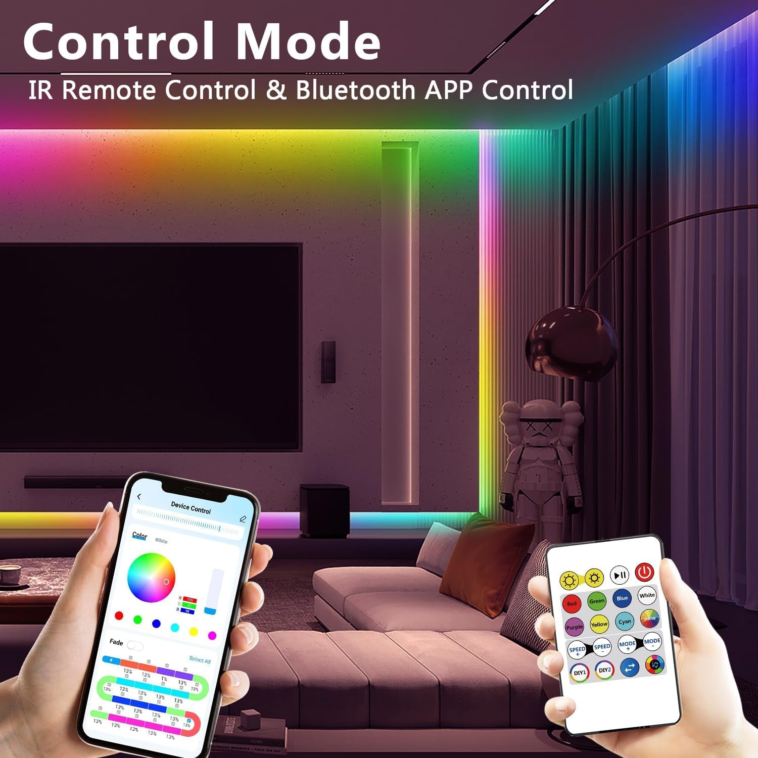 16.4ft Smart IC LED Strip Lights - Music Sync App Control RGB 24V 5050 - Prema Time
