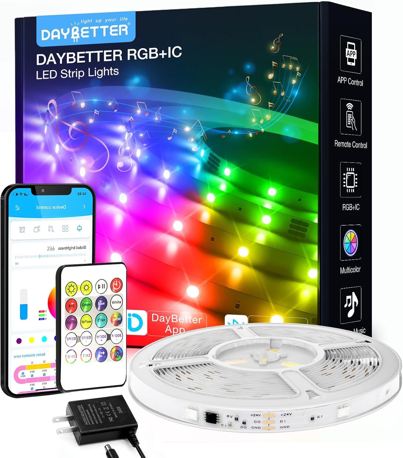 16.4ft Smart IC LED Strip Lights - Music Sync App Control RGB 24V 5050 - Prema Time