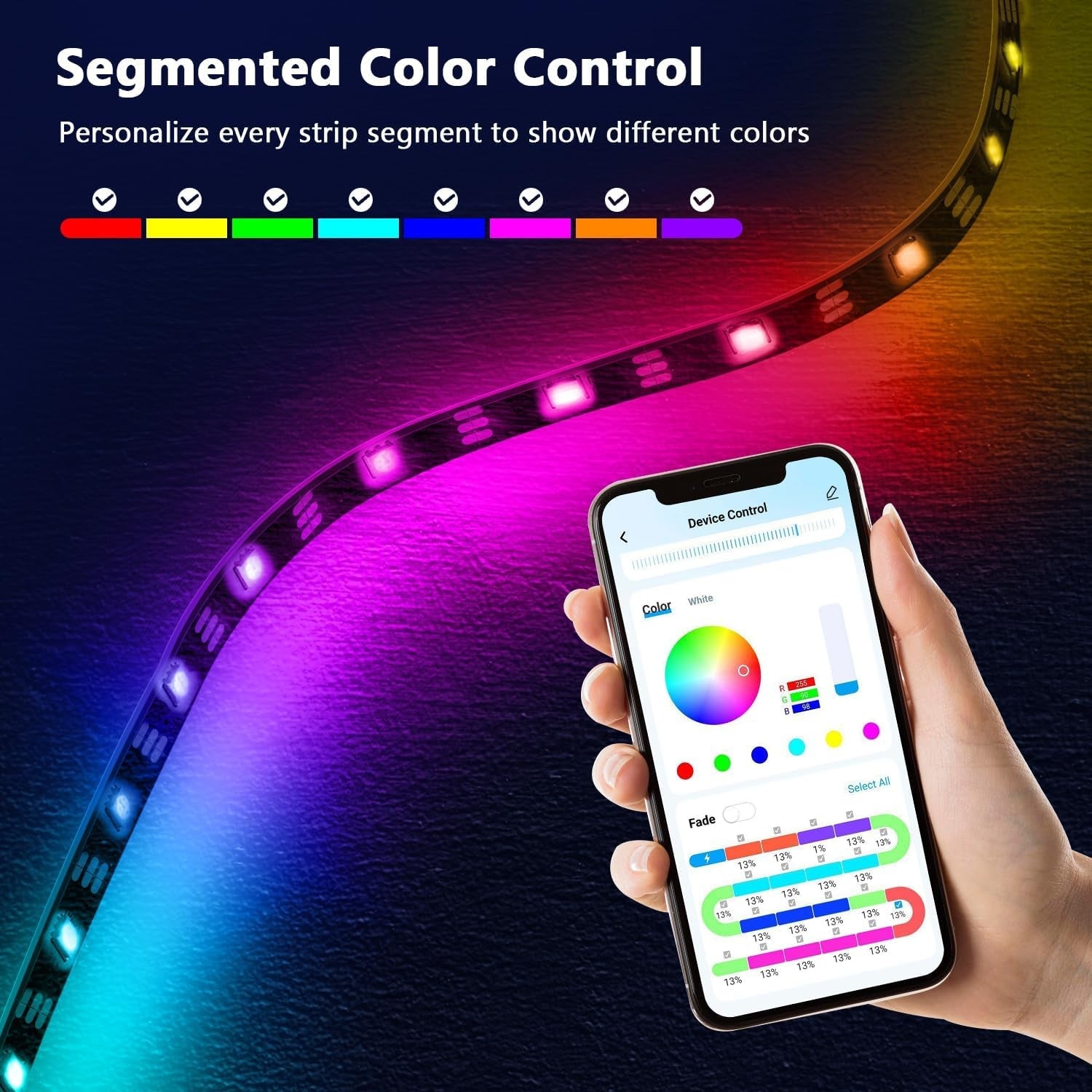 16.4ft Smart IC LED Strip Lights - Music Sync App Control RGB 24V 5050 - Prema Time
