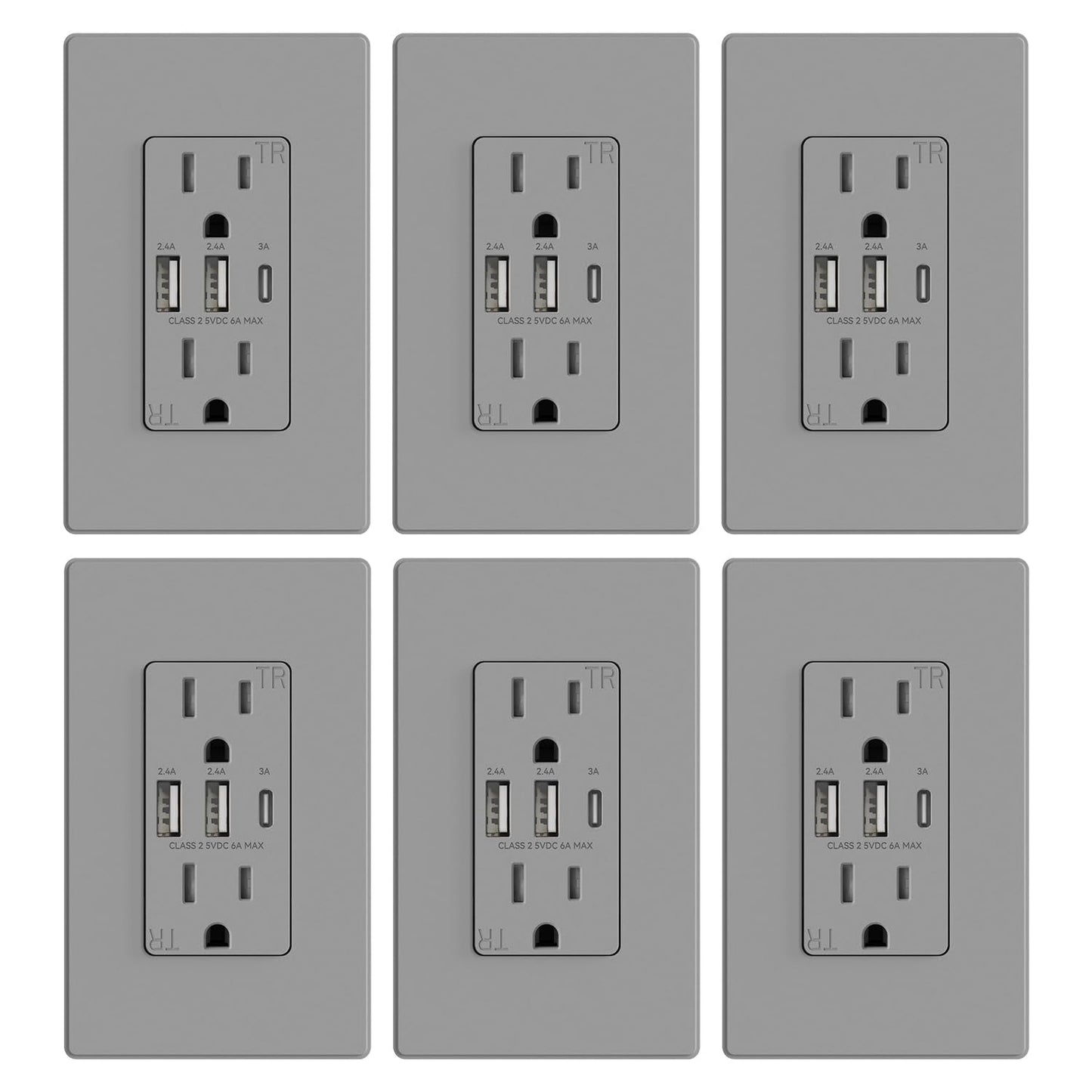 ELEGRP 3-Port USB Wall Outlet 30W Type-C Tamper-Resistant Matte Black - PREMA TIME - Prema Time