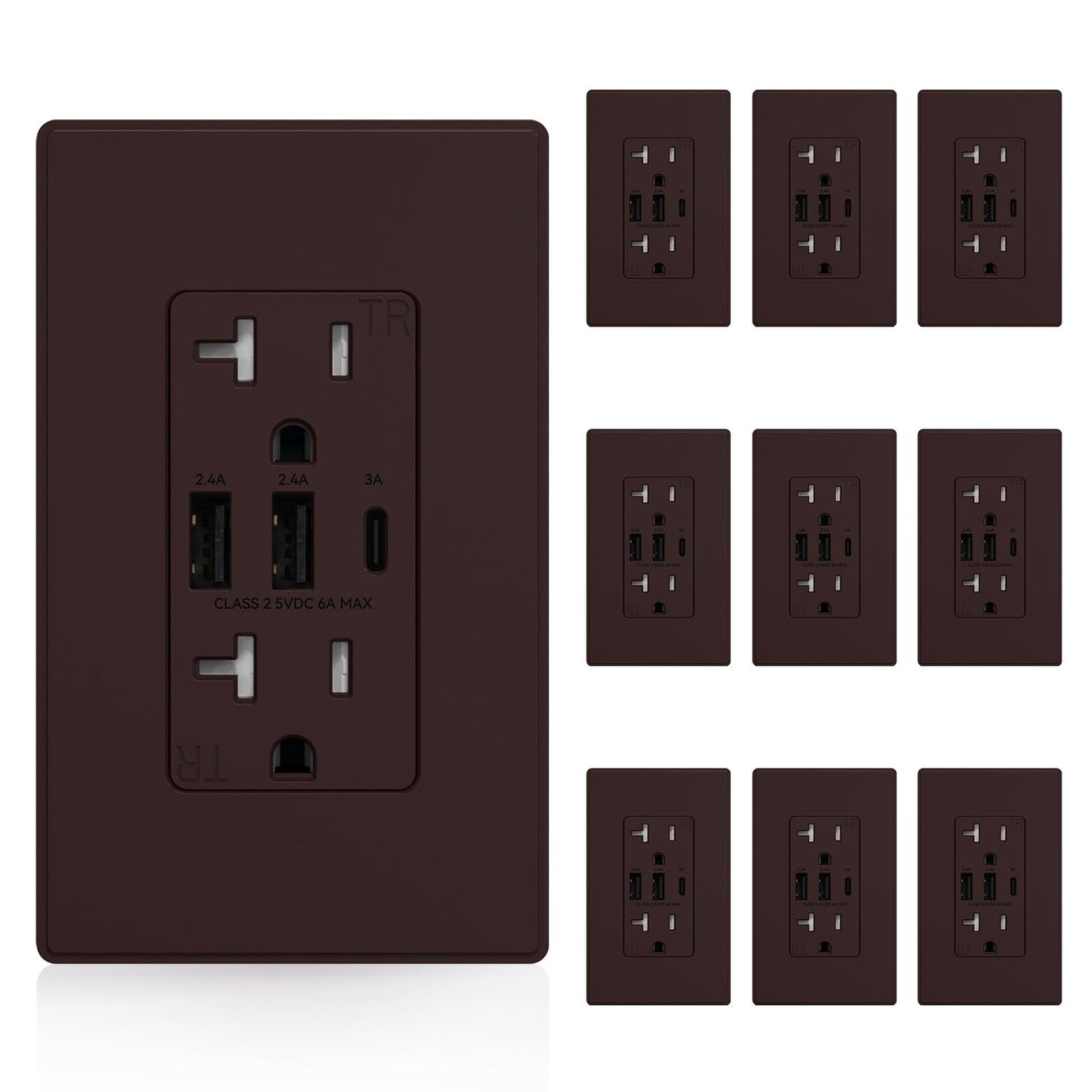 ELEGRP 3-Port USB Wall Outlet 30W Type-C Tamper-Resistant Matte Black - PREMA TIME - Prema Time
