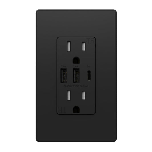 ELEGRP 3-Port USB Wall Outlet 30W Type-C Tamper-Resistant Matte Black - PREMA TIME - Prema Time