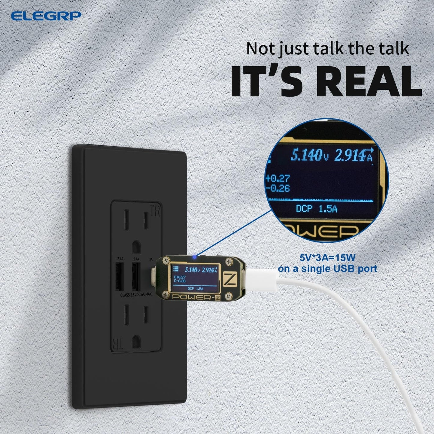 ELEGRP 3-Port USB Wall Outlet 30W Type-C Tamper-Resistant Matte Black - PREMA TIME - Prema Time