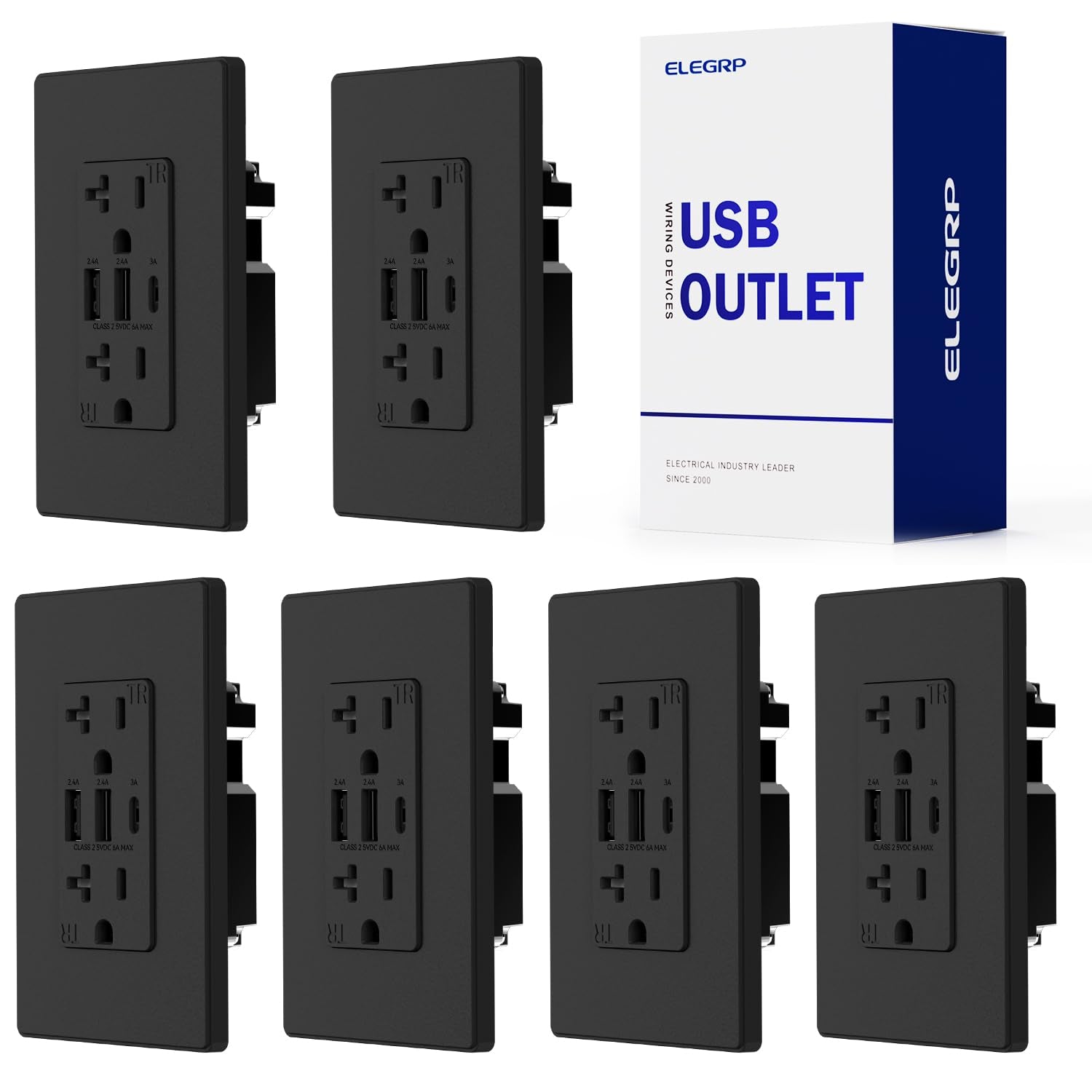 ELEGRP 3-Port USB Wall Outlet 30W Type-C Tamper-Resistant Matte Black - PREMA TIME - Prema Time