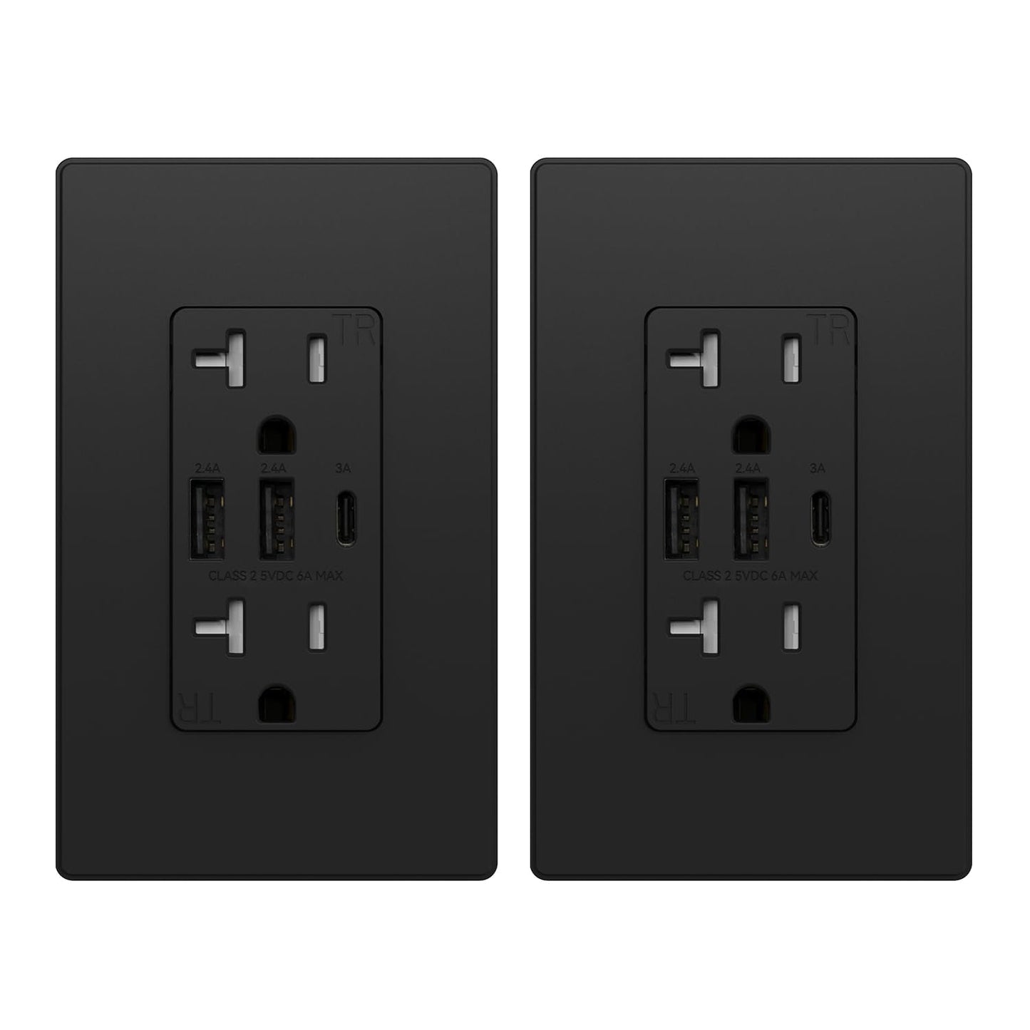 ELEGRP 3-Port USB Wall Outlet 30W Type-C Tamper-Resistant Matte Black - PREMA TIME - Prema Time