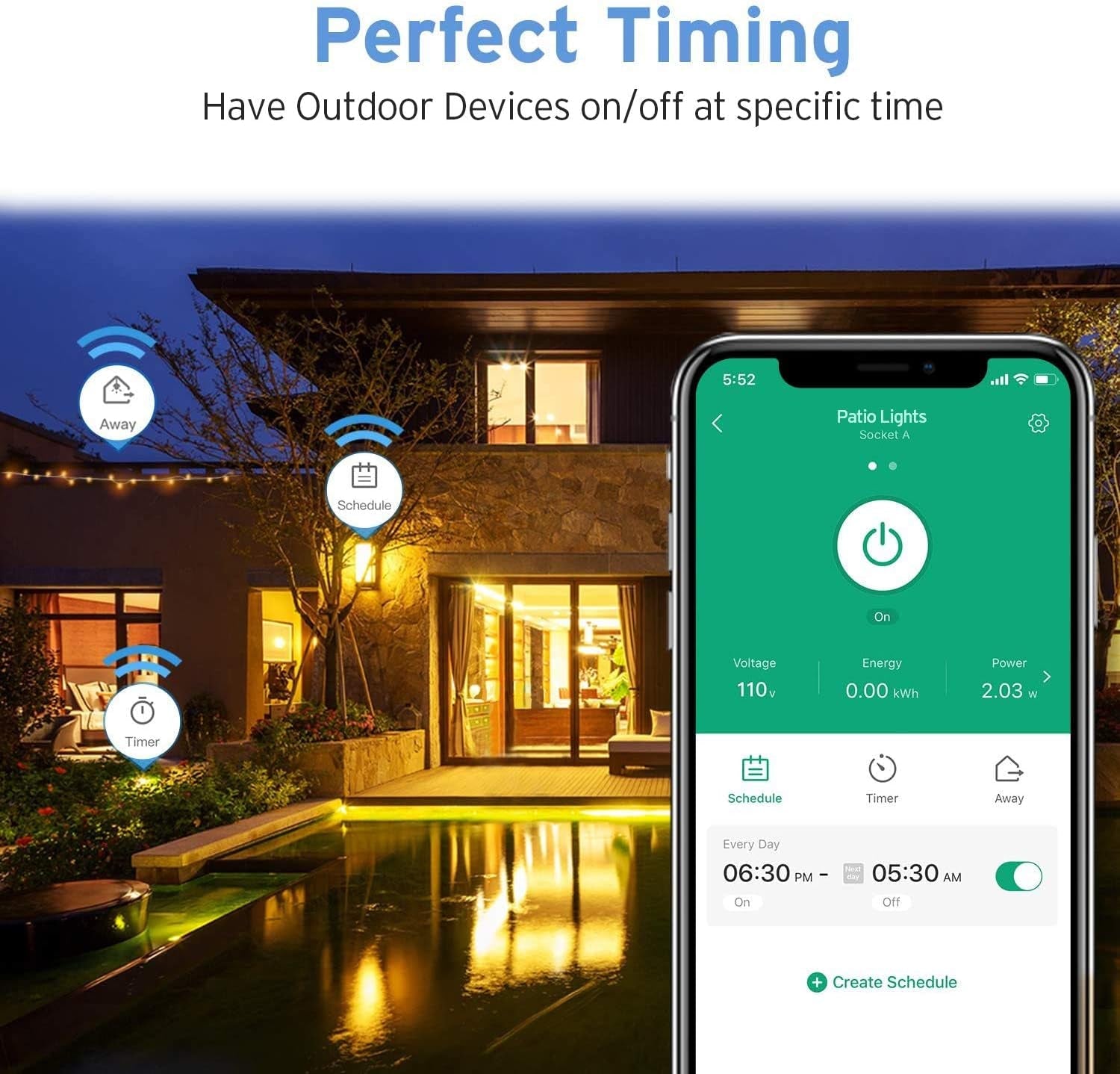 Smart Outdoor WiFi Outlet, 2 Socket Waterproof IPX4, Energy Monitoring - PREMA TIME - Prema Time