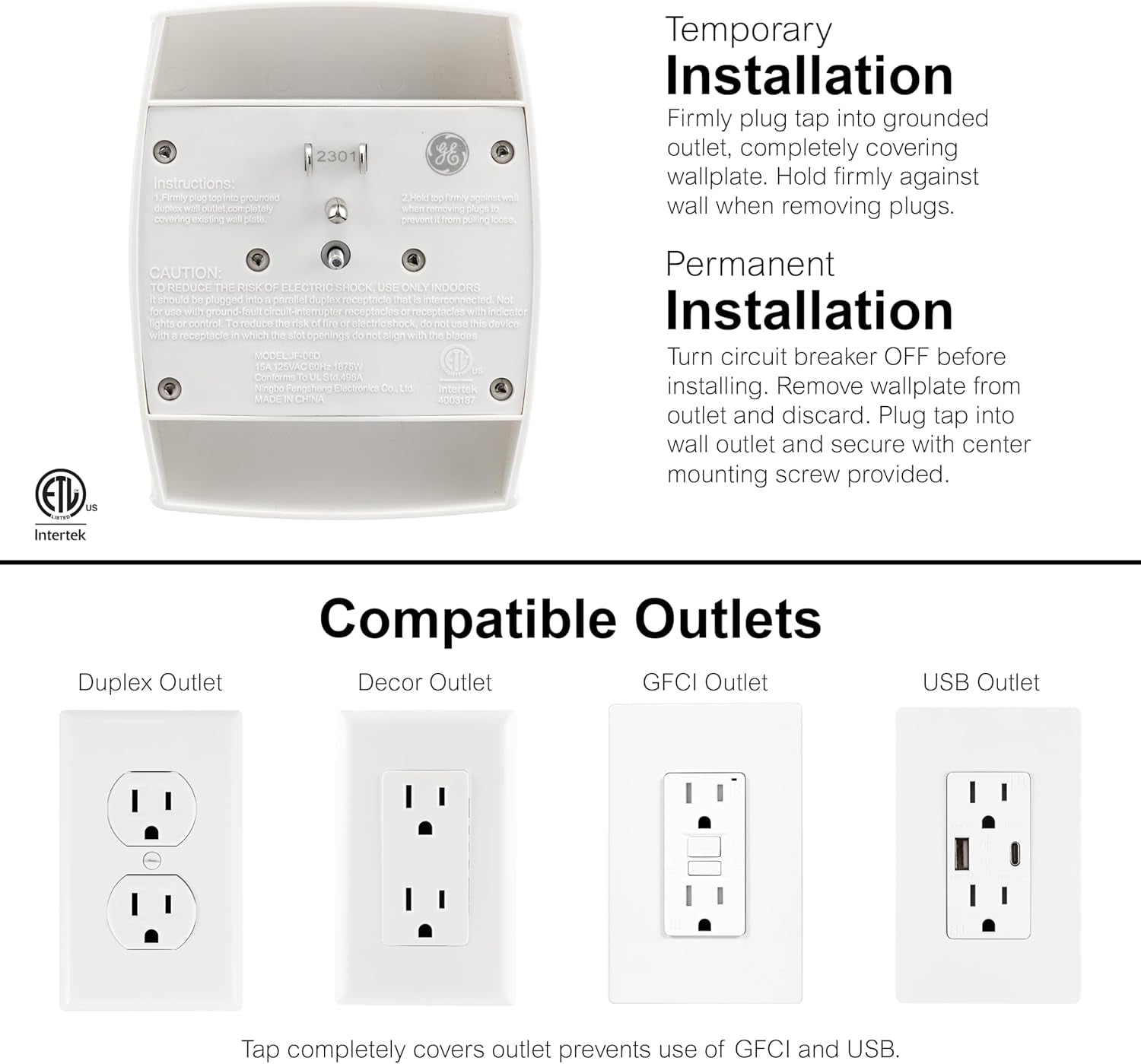 GE 6-Outlet Wall Tap Extender - Grounded Adapter & Charging Station - White | PREMA TIME - Prema Time