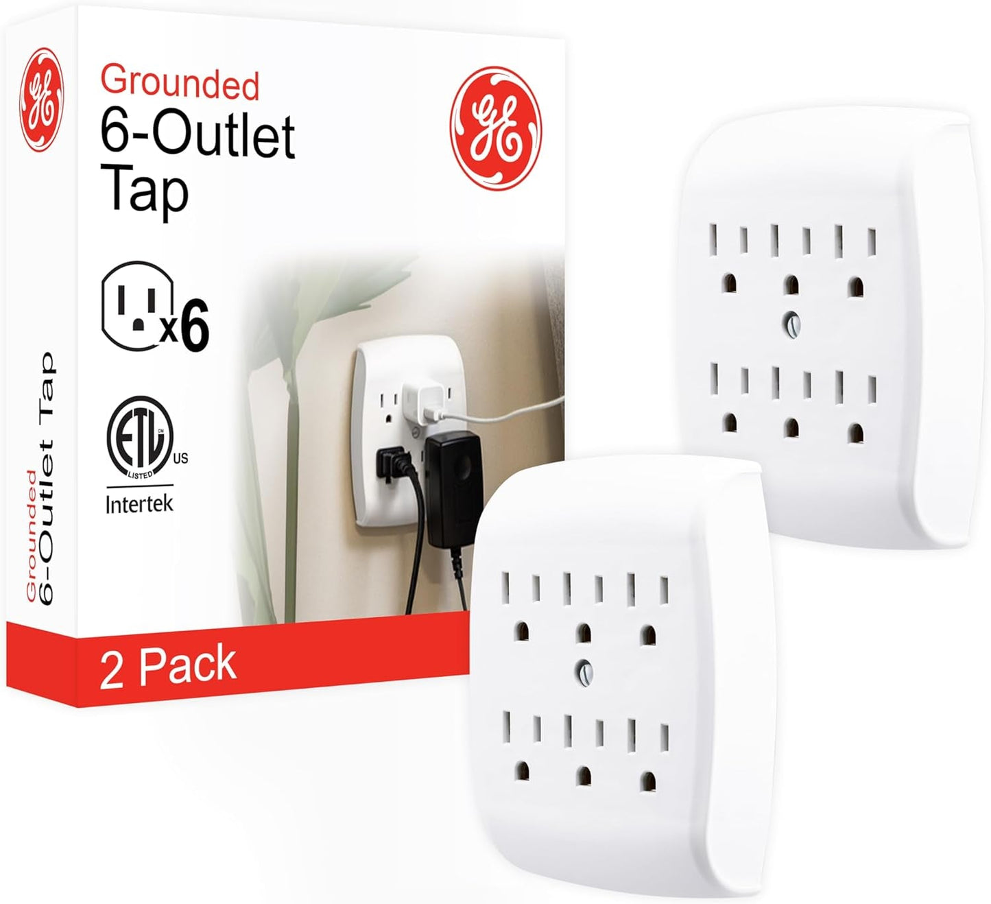 GE 6-Outlet Wall Tap Extender - Grounded Adapter & Charging Station - White | PREMA TIME - Prema Time