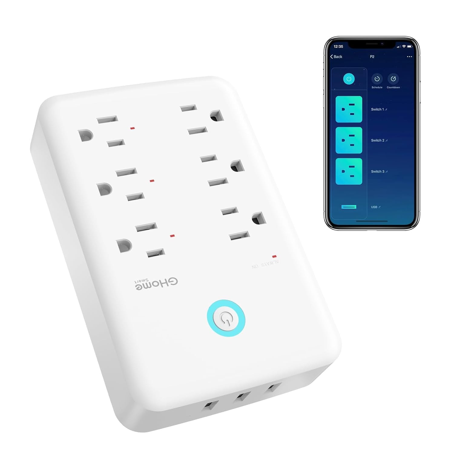 Smart Plug Extender with 3 USB Ports - Works with Alexa/Google Home - 15A 1800W - White - Prema Time