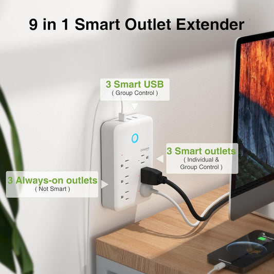 Smart Plug Extender with 3 USB Ports - Works with Alexa/Google Home - 15A 1800W - White - Prema Time