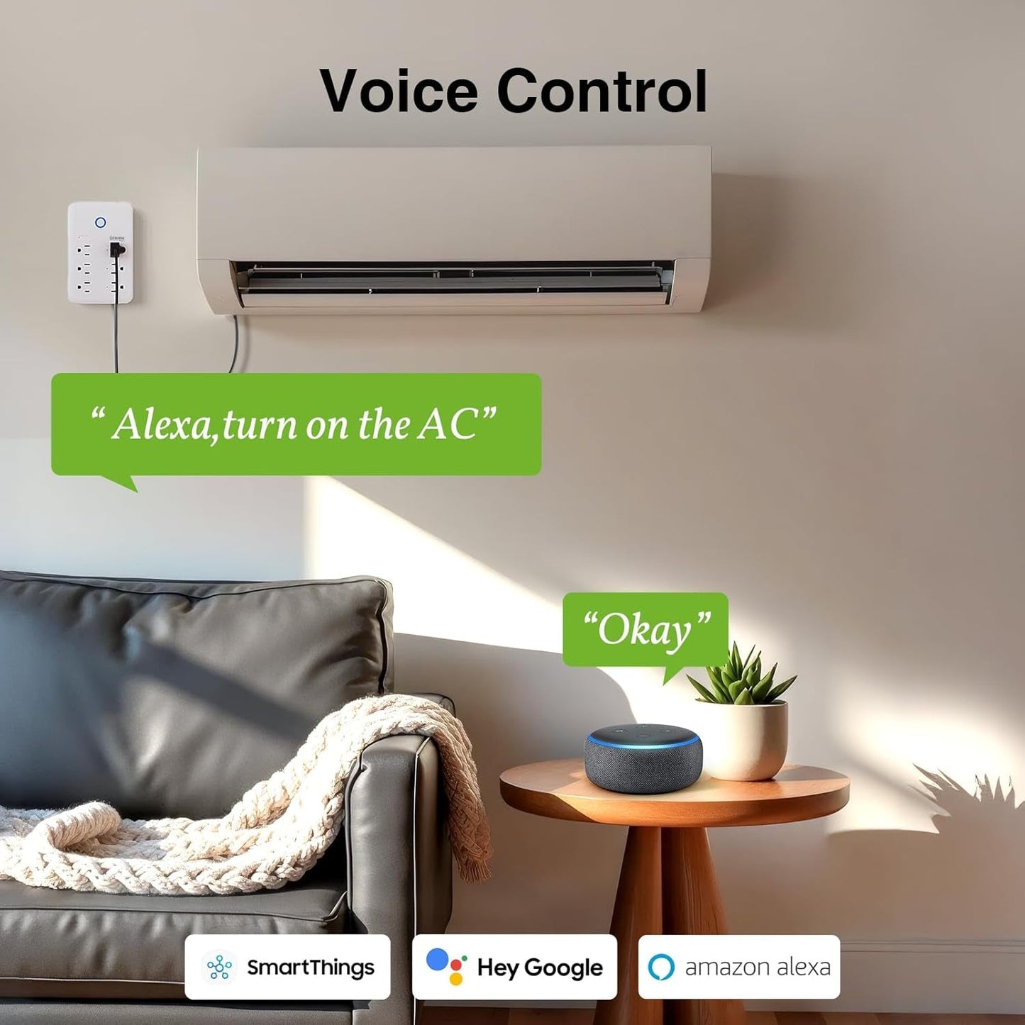 Smart Plug Extender with 3 USB Ports - Works with Alexa/Google Home - 15A 1800W - White - Prema Time