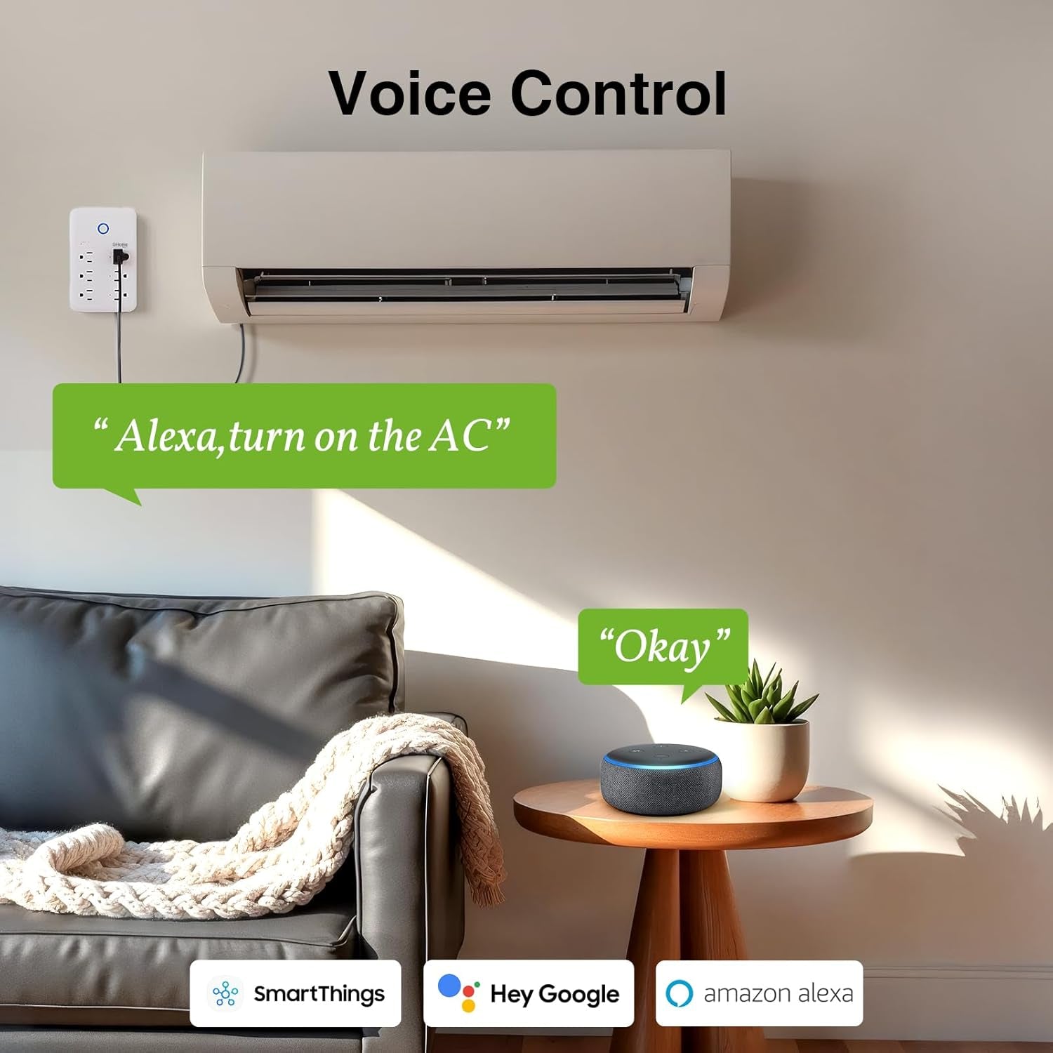 Smart Plug Extender with 3 USB Ports - Works with Alexa/Google Home - 15A 1800W - White - Prema Time